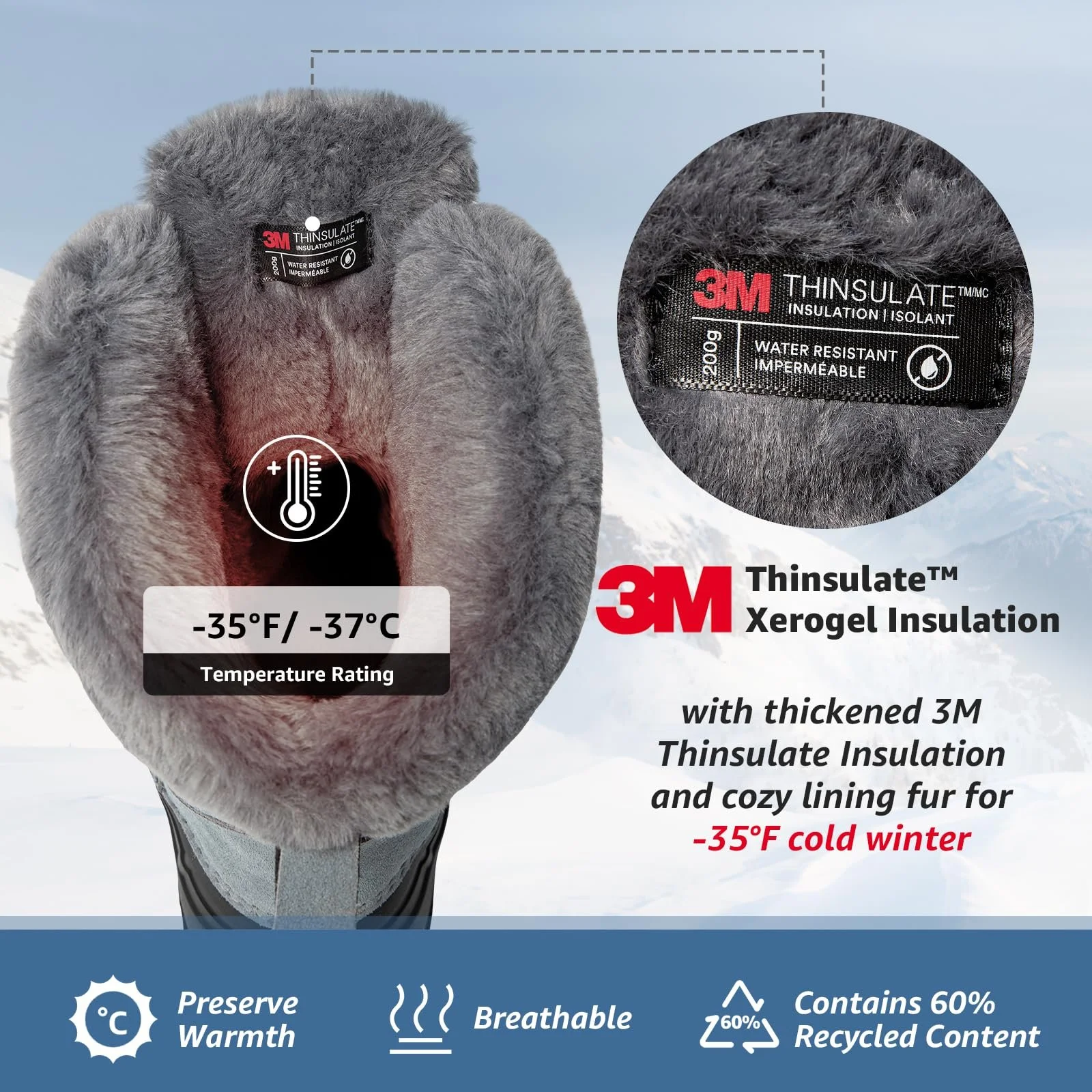 Чоловічі утеплені зимові черевики FREE SOLDIER Водонепроникні Нековзкі, фото №2