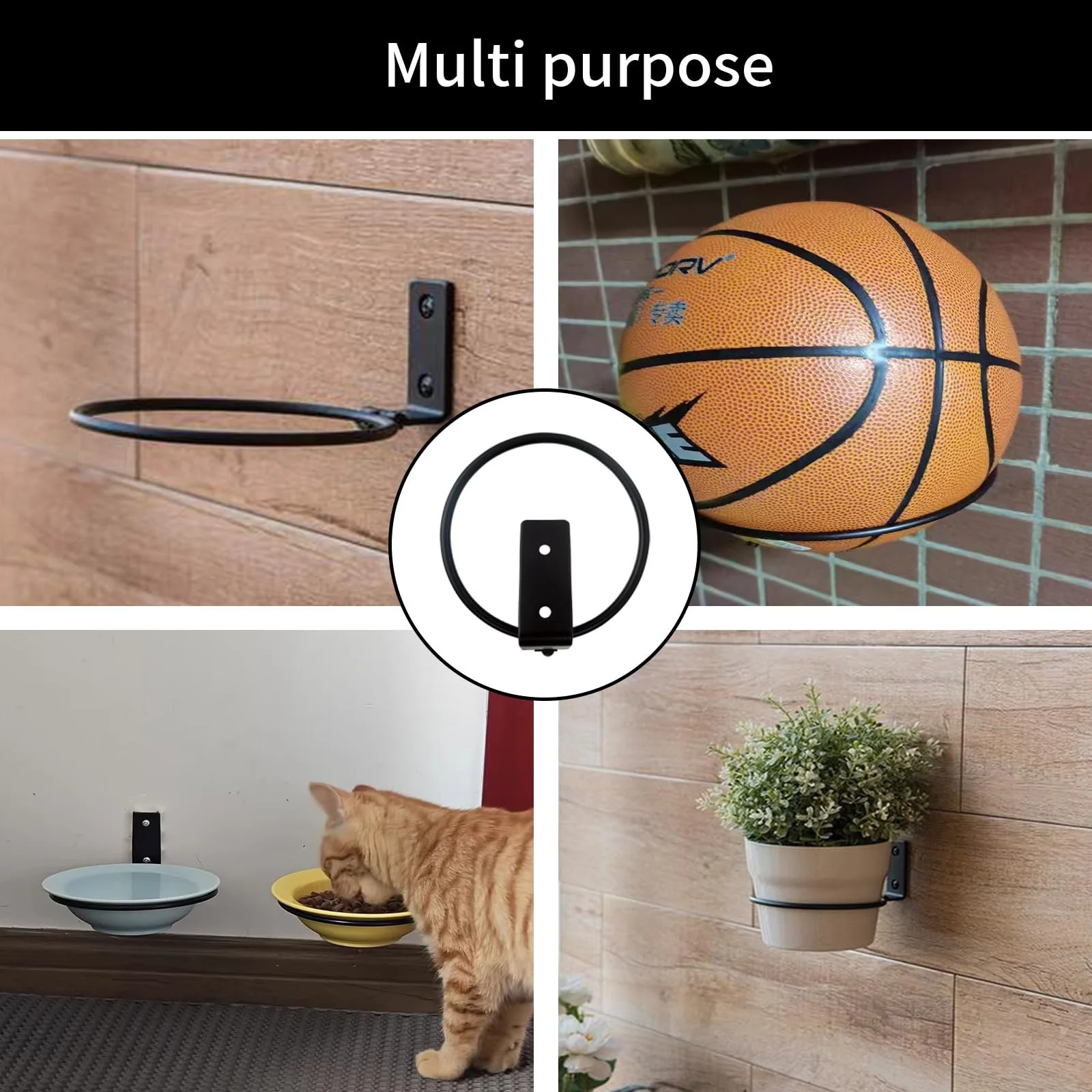 Кольца-держатели для цветочных горшков настенные складные металлические Черные 10 см 3 шт., фото №4