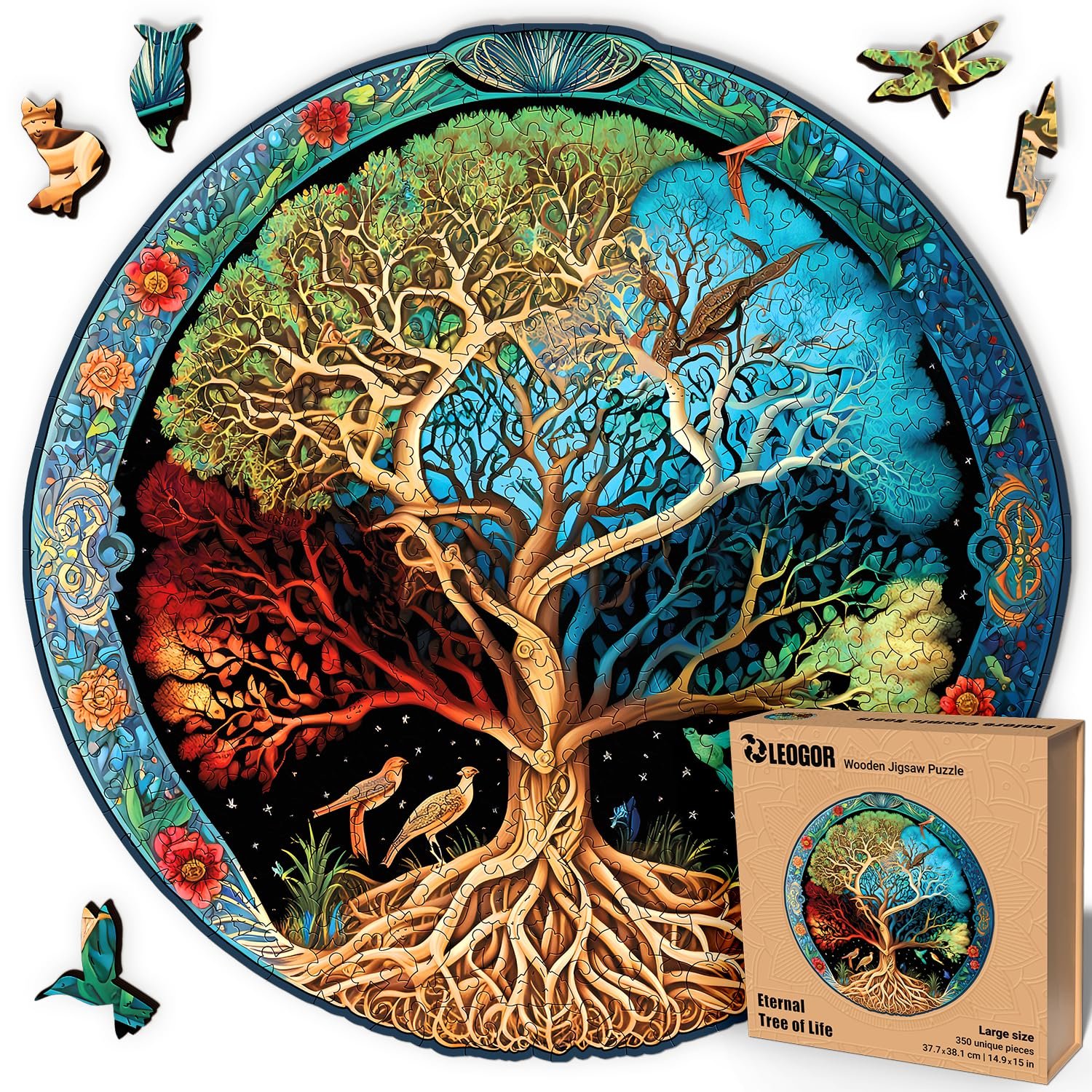 Дерев'яний пазл LEOGOR Eternal Tree of Life 200 деталей 30.2 × 30.5 см Кругла мозаїка, фото №1