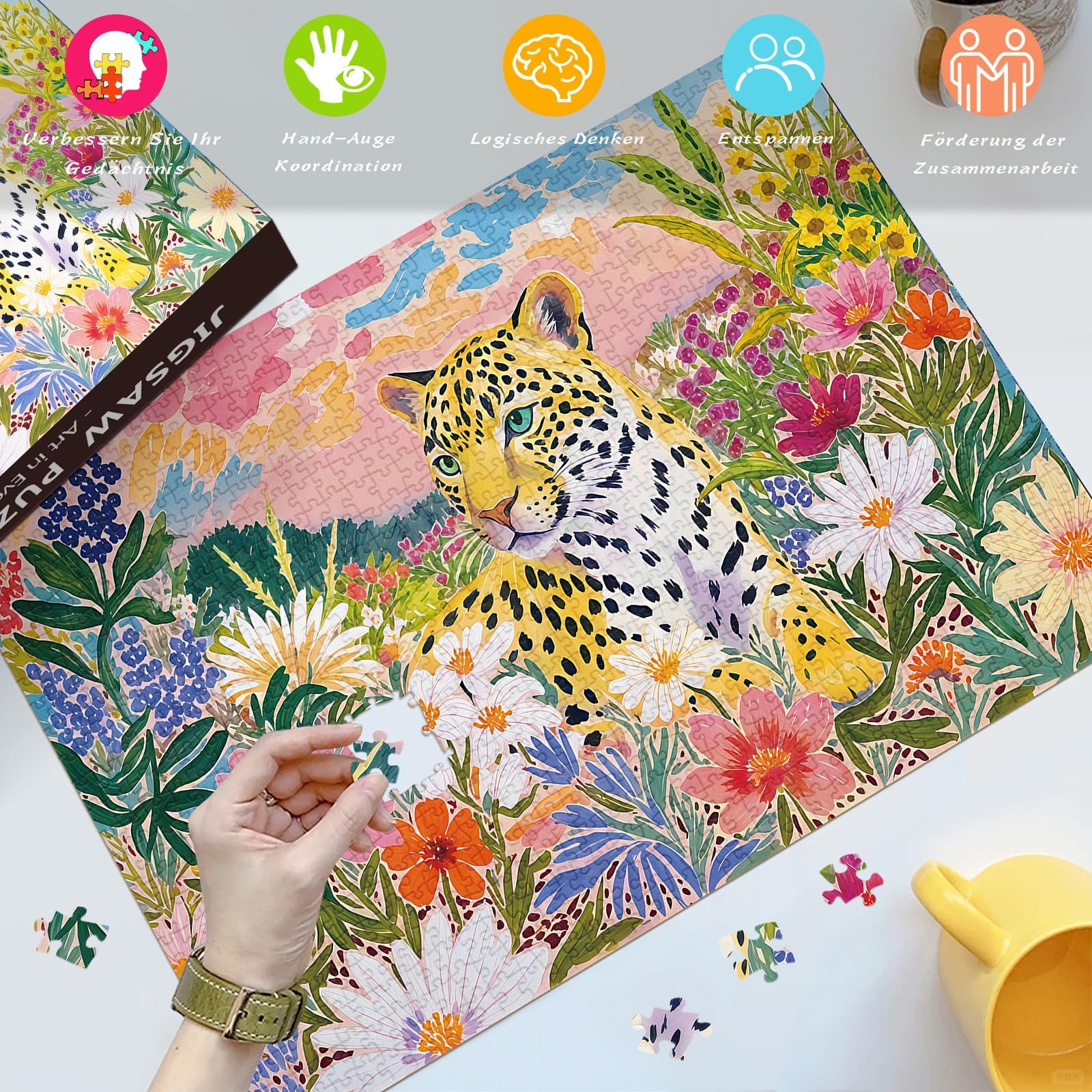 Пазл HUADADA 500 елементів Квіти та леопарди, фото №2