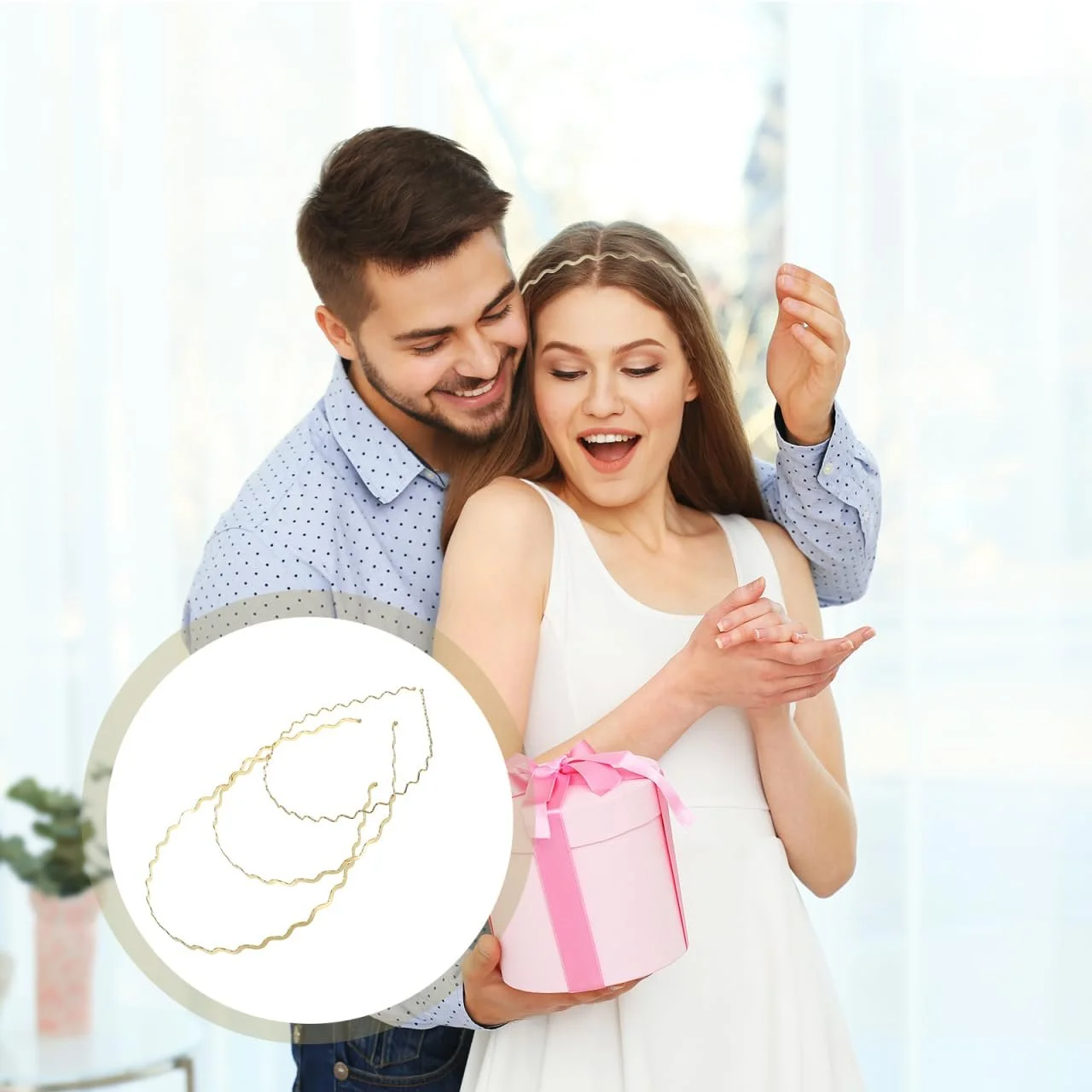 Металевий хвилястий обруч Lurrose 3 шт, тонкі обручі, золотий, фото №6