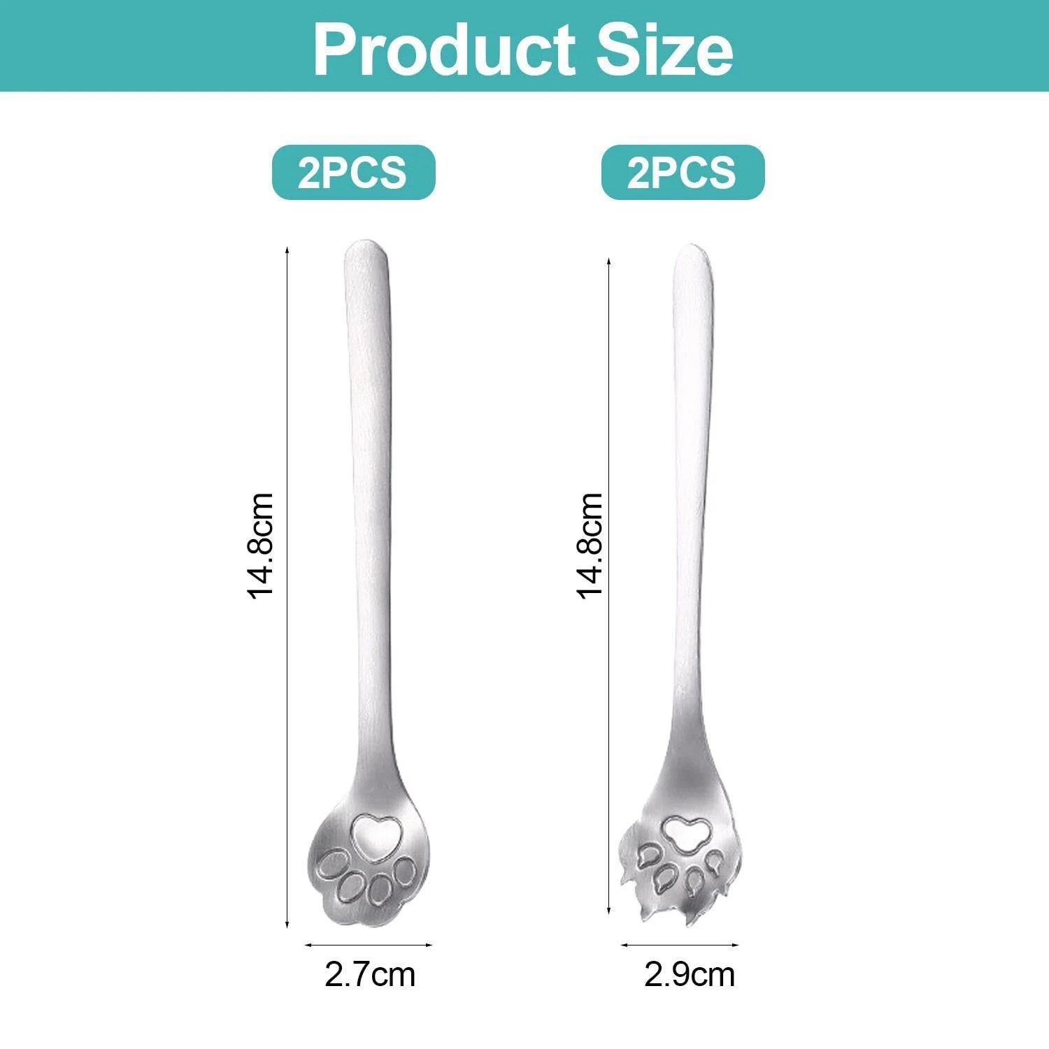 Ложка Cat Paw Brandless 2 шт, Ложка Dog Paw Brandless 2 шт, нержавеющая сталь, милые столовые приборы, фото №2