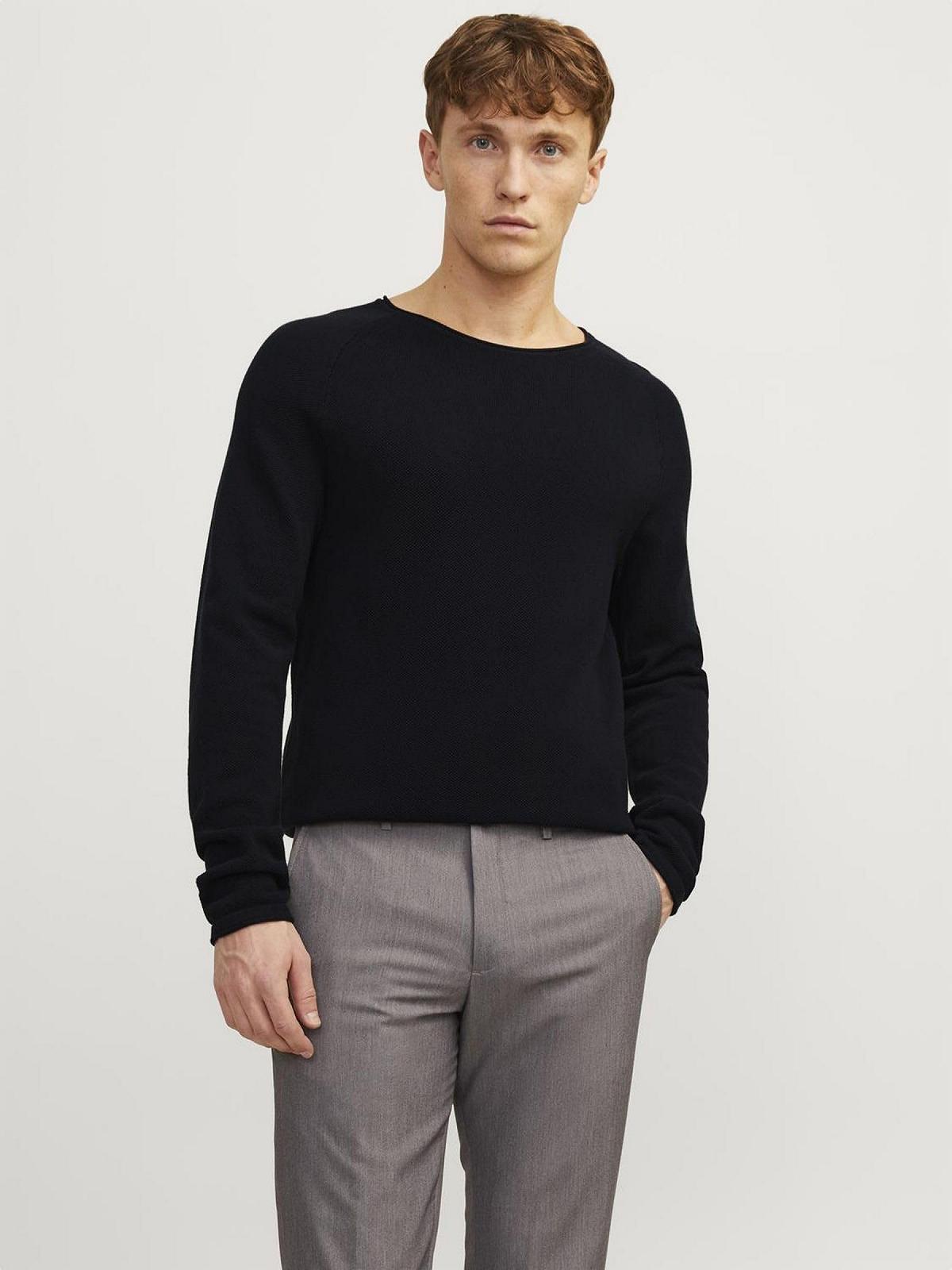 Джемпер JACK & JONES JJEHILL Чоловічий В'язаний З круглим вирізом Базовий З довгими рукавами Бавовняна сорочка, фото №4