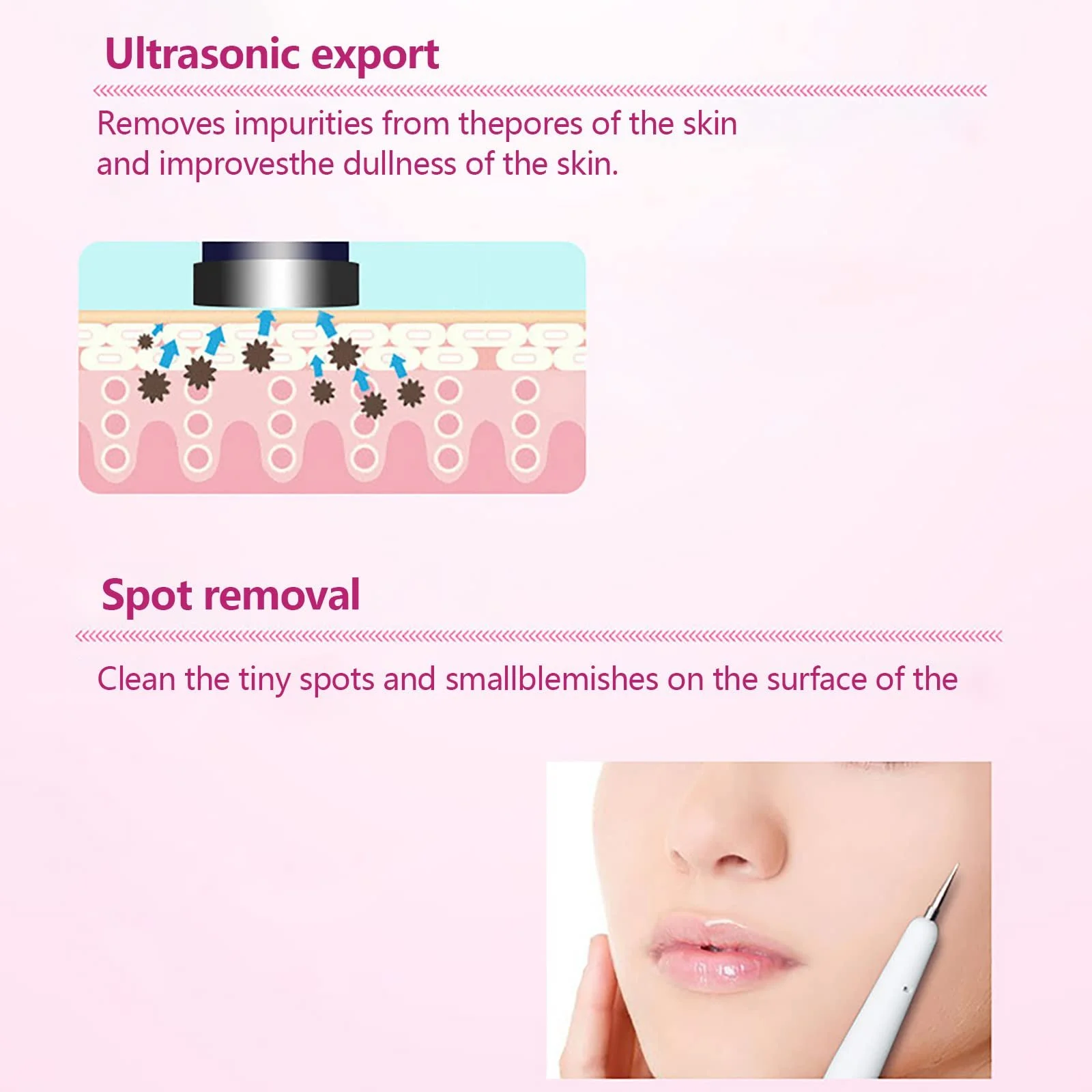 Ультразвуковий масажер для обличчя та тіла 1 насадка для очей 1 насадка для обличчя 1 ручка для видалення плям, фото №5