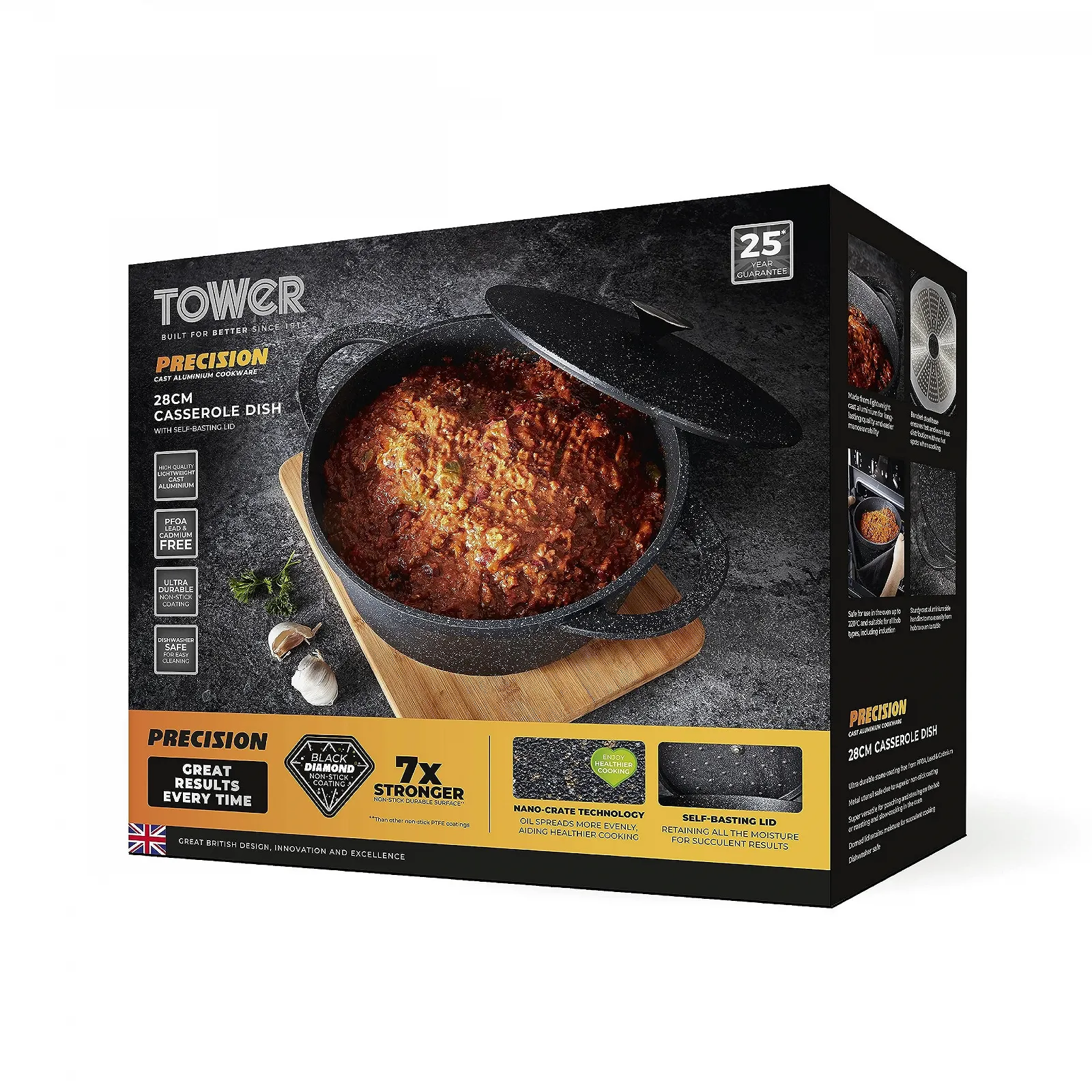 Кастрюля Tower Precision T900192 28 см с алюминиевой крышкой литой алюминий черная, фото №12