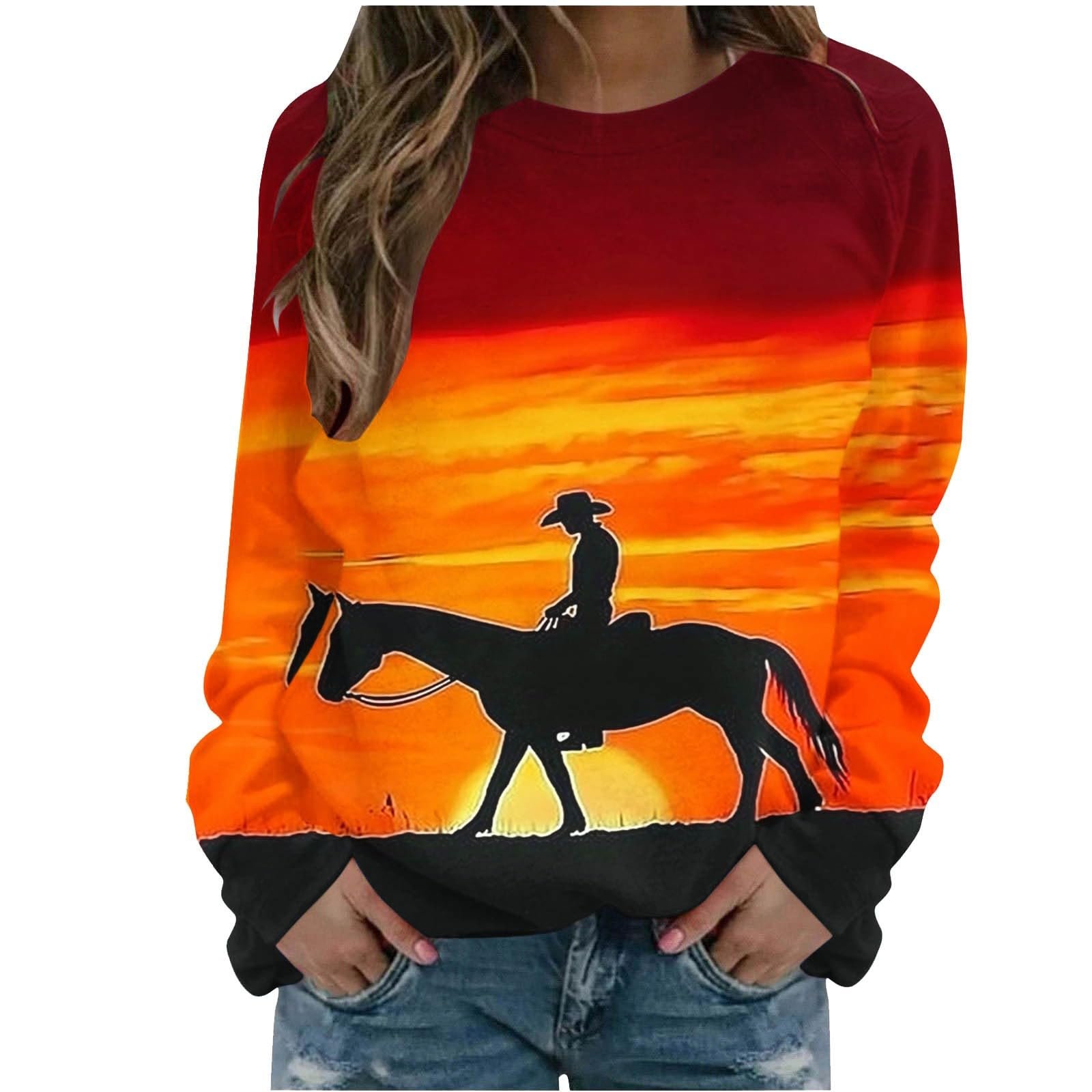 Сорочка с длинными рукавами Komiseup Basic, круглый вырез, свободный свитер без капюшона, западный ковбойский принт, праздничная спортивная рубашка, модный топ с принтом лошади для девочки-подростка, уличная одежда 19, фото №1 Сорочка с длинными рукавами Komiseup Basic, круглый вырез, свободный свитер без капюшона, западный ковбойский принт, праздничная спортивная рубашка, модный топ с принтом лошади для девочки-подростка, уличная одежда 19, фото №1