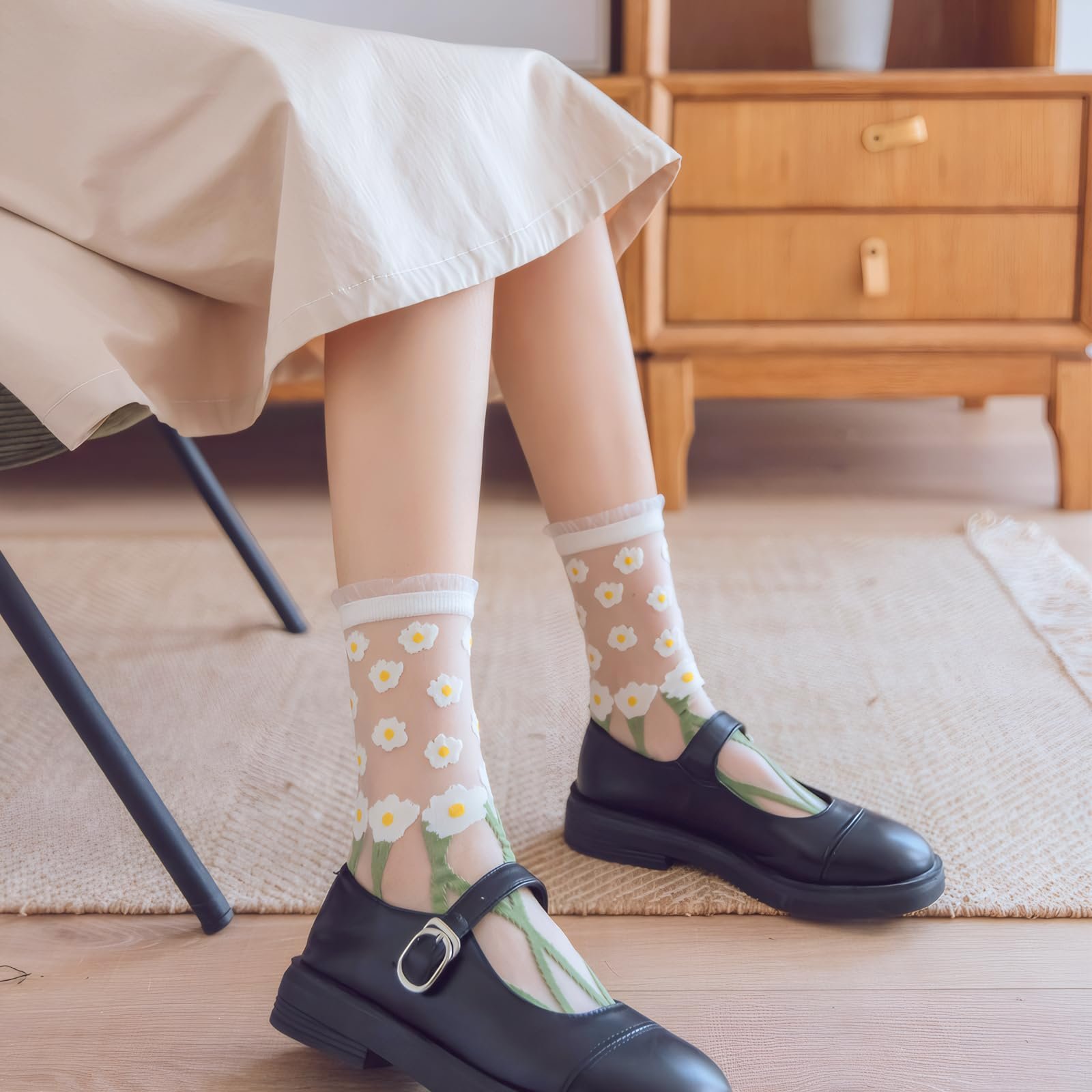 Носки Нейлоновые Женские Цветочный узор, 10 пар, разноцветные, фото №6