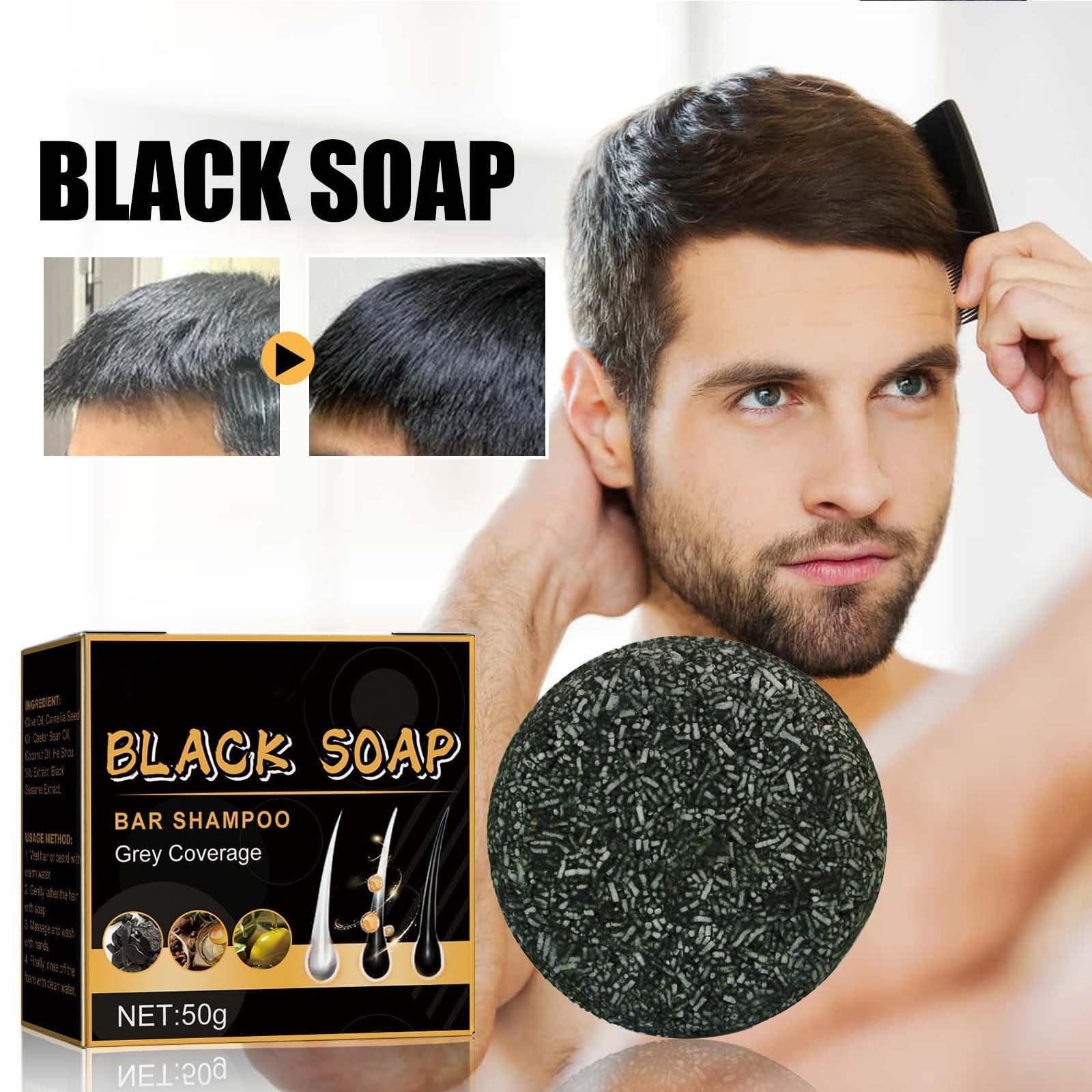 Шампунь Lorenge Anti Grey Grey Shine Black Charcoal Bar Soap (набір з 3 шт.), фото №2