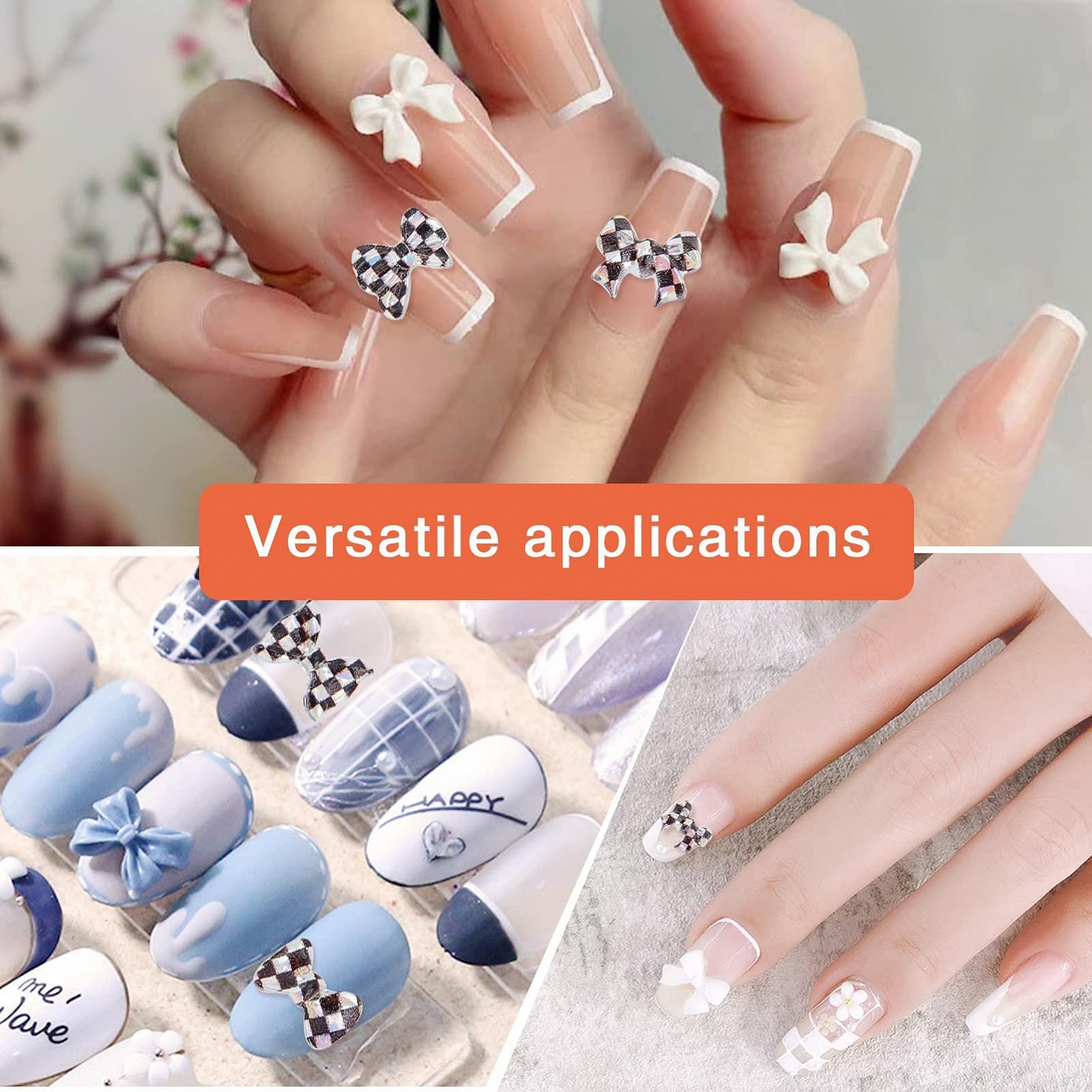 Украшения для ногтей NICENEEDED, 140 шт., Черные шахматные доски, 3D акриловые украшения для ногтей в виде бабочек с плоской задней частью, акриловые бантики для ногтей разных стилей для женщин и девушек, фото №3