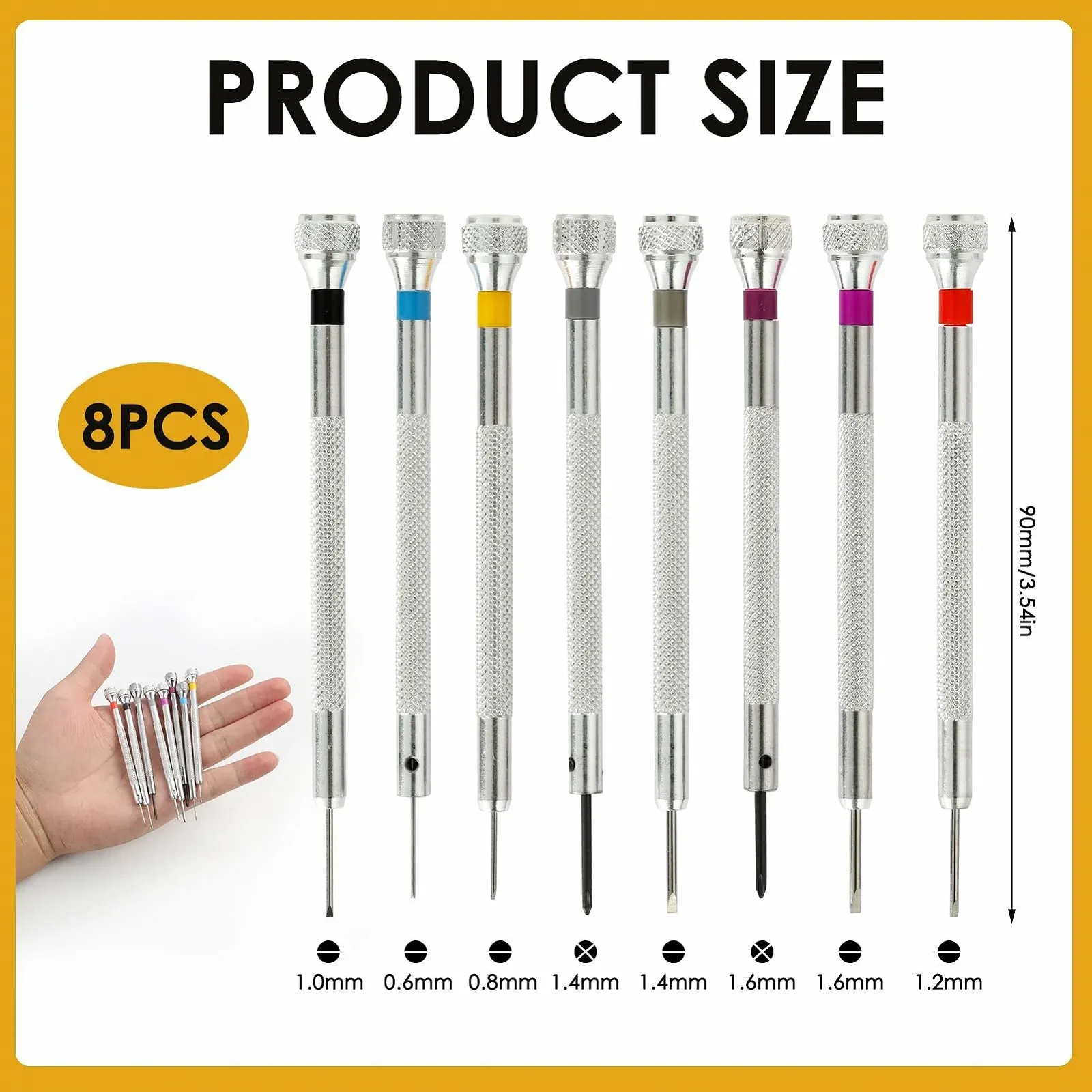 Набір прецизійних викруток 8 предметів для ремонту годинників та окулярів, мікро 0.6/0.8/1.0/1.2/1.4/1.6 мм, фото №3