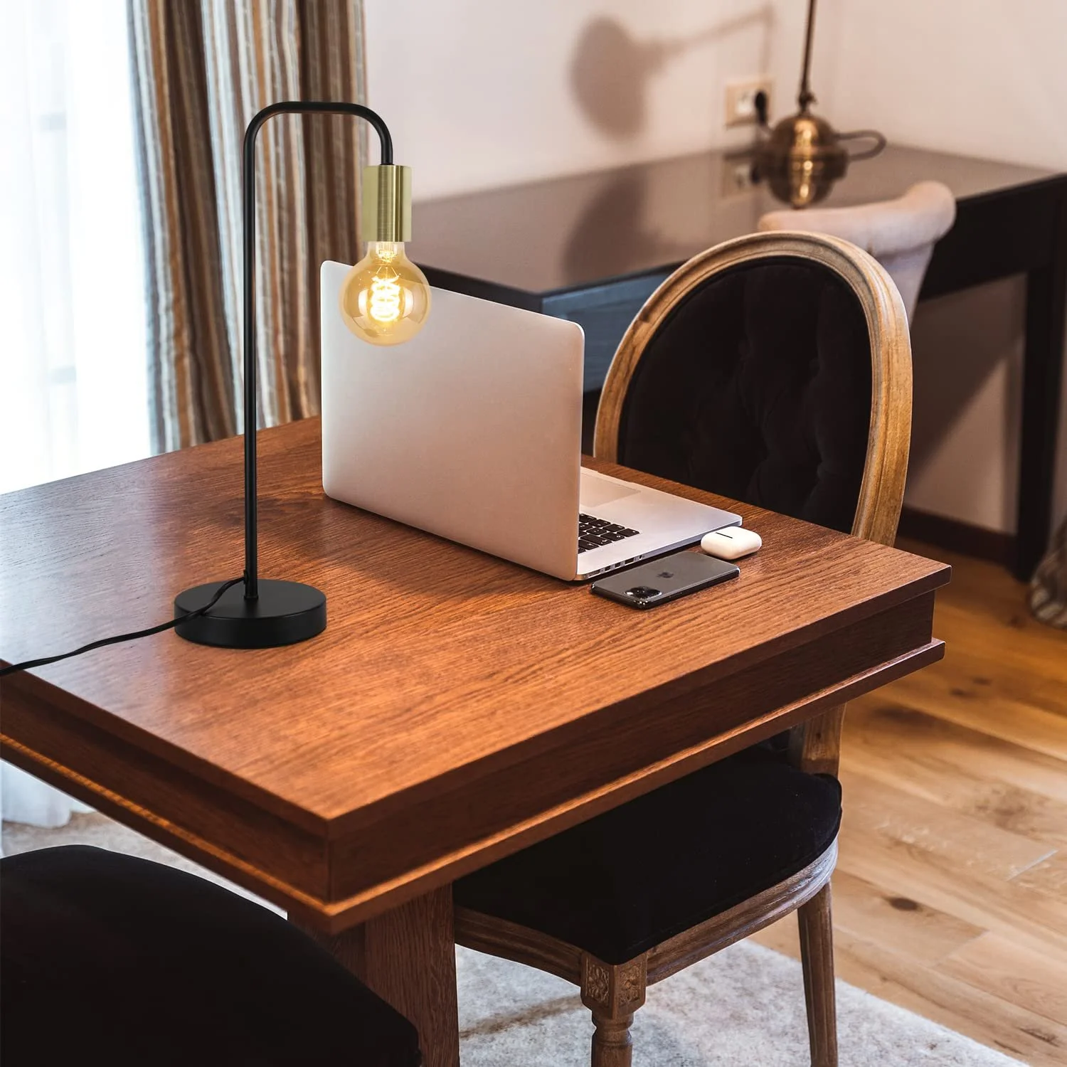 Настільна лампа Vintage Industrial E27 Чорний Золотий, фото №4