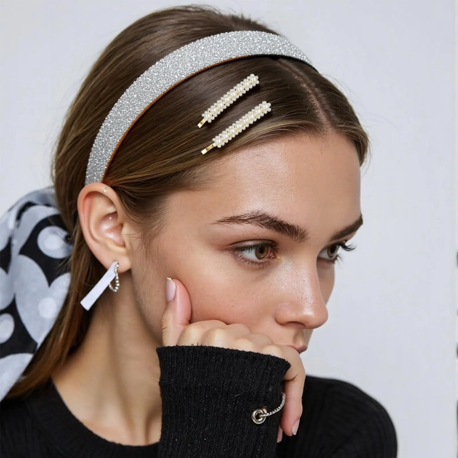 Обруч для волосся з блискітками та стразами, фото №7