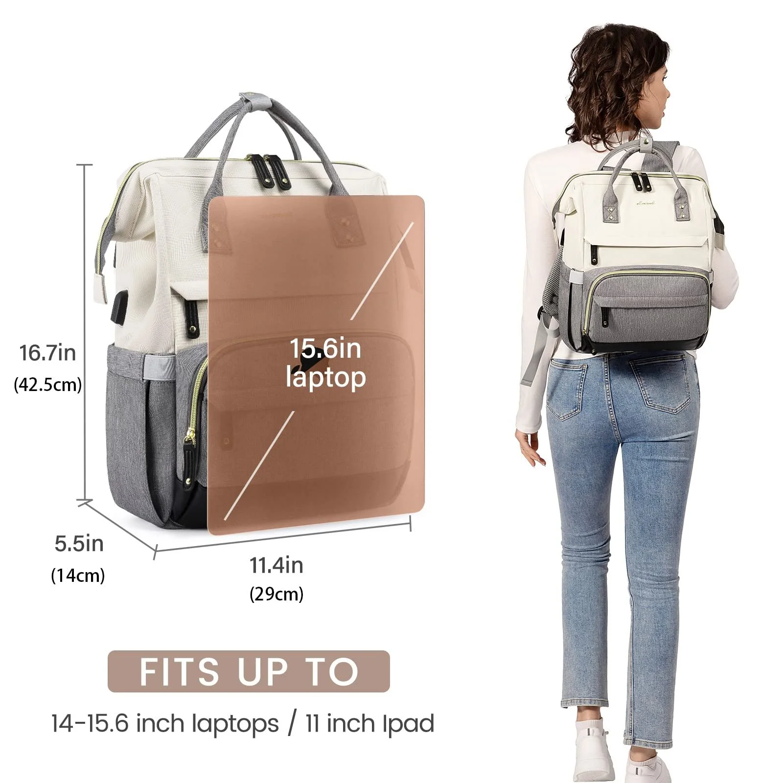 Рюкзак для ноутбука LOVEVOOK 15.6 Inch Waterproof Beige Grey, фото №2 Рюкзак для ноутбука LOVEVOOK 15.6 Inch Waterproof Beige Grey, фото №2