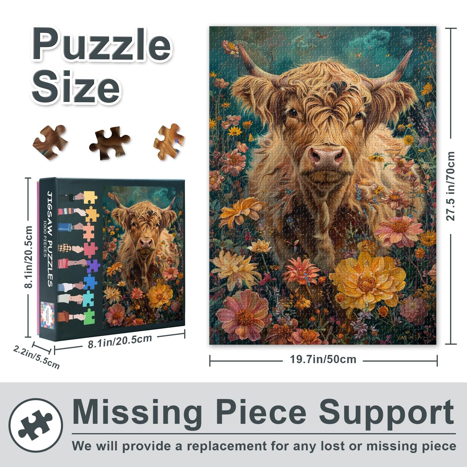 Пазл Highland Cow 1000 елементів 70 см x 50 см, фото №3