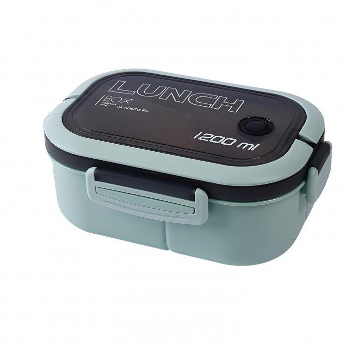 Пластиковый двошаровый ланч бокс с приборами Wonder 1200 мл зеленый, фото №1