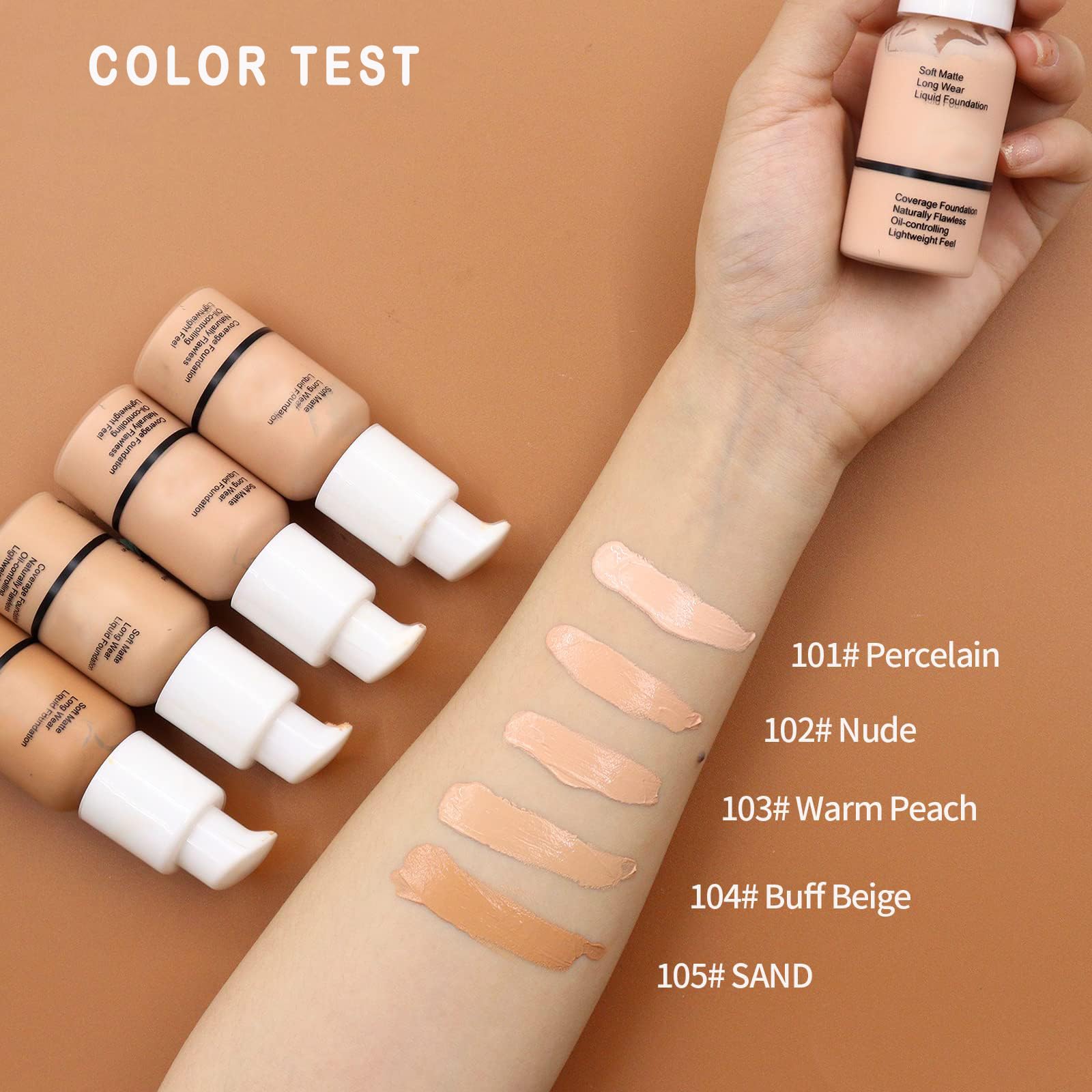 Тональний крем Повне покриття Коректор Рідкий тональний крем Матове контроль олії 105 Пісок, фото №5