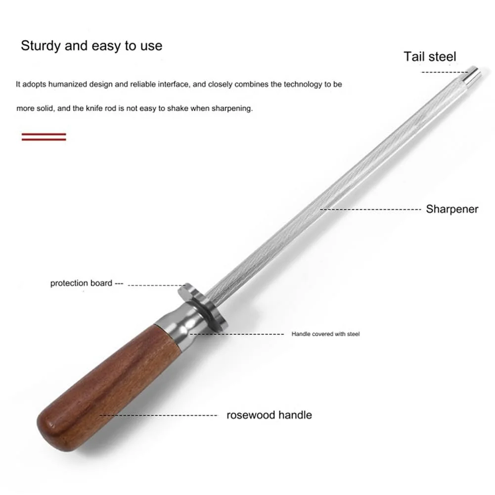 Мусат для заточування ножів нержавіюча сталь дерев'яна ручка 12 дюймів (30 см), фото №4