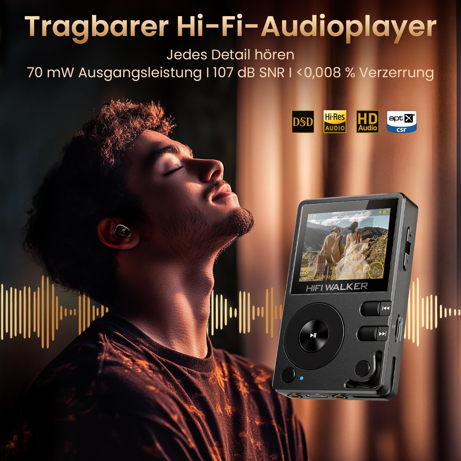 MP3-плеер HIFI WALKER H2 High Resolution Bluetooth FLAC WAV Цифровой Черный, фото №2