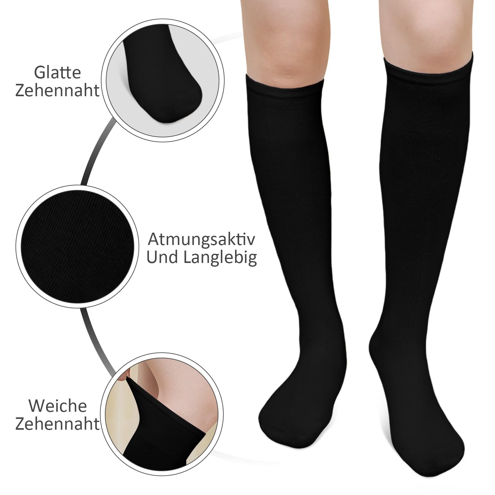 Гольфы ZAKASA для мужчин и женщин, хлопок: длинные чулки, гольфы с комфортным поясом, бесшовные, 4 пары, фото №3