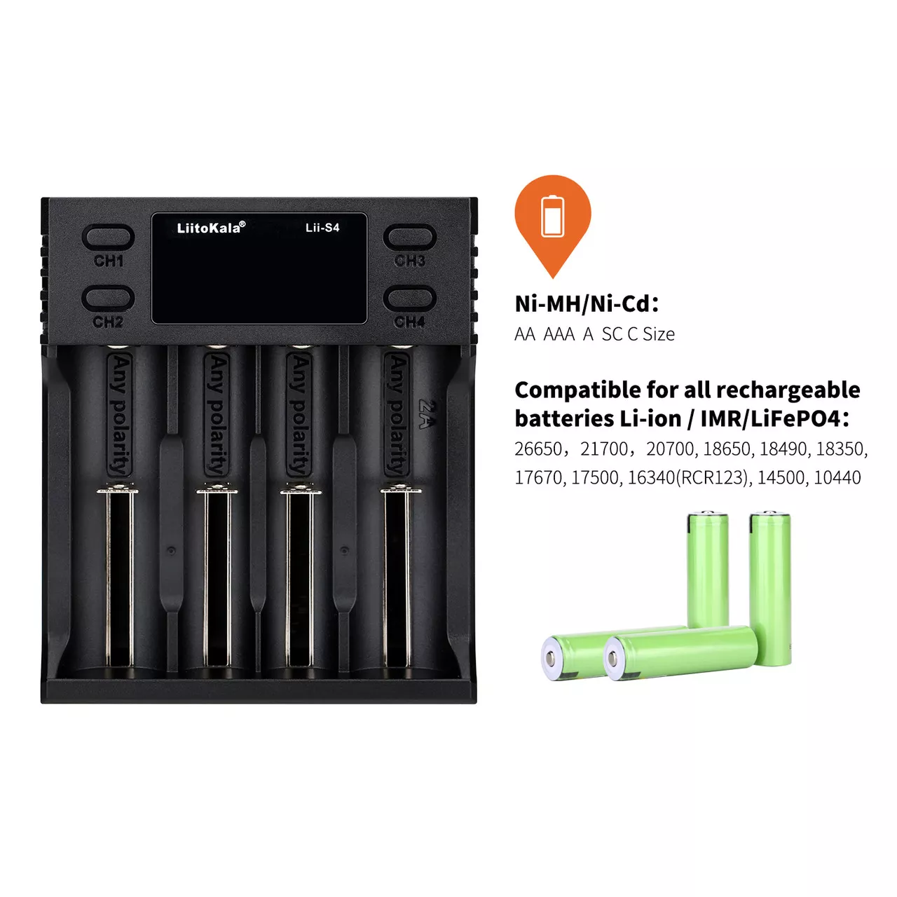 Универсальное зарядное устройство Liitokala Lii-S4 4 канала Ni-Mh/Li-ion/LiFePo4 USB LCD, фото №10 Универсальное зарядное устройство Liitokala Lii-S4 4 канала Ni-Mh/Li-ion/LiFePo4 USB LCD, фото №10