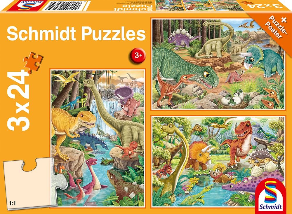 Детский пазл Schmidt Spiele Fun with the Dinosaurs 56465 3 x 24 элемента, фото №1
