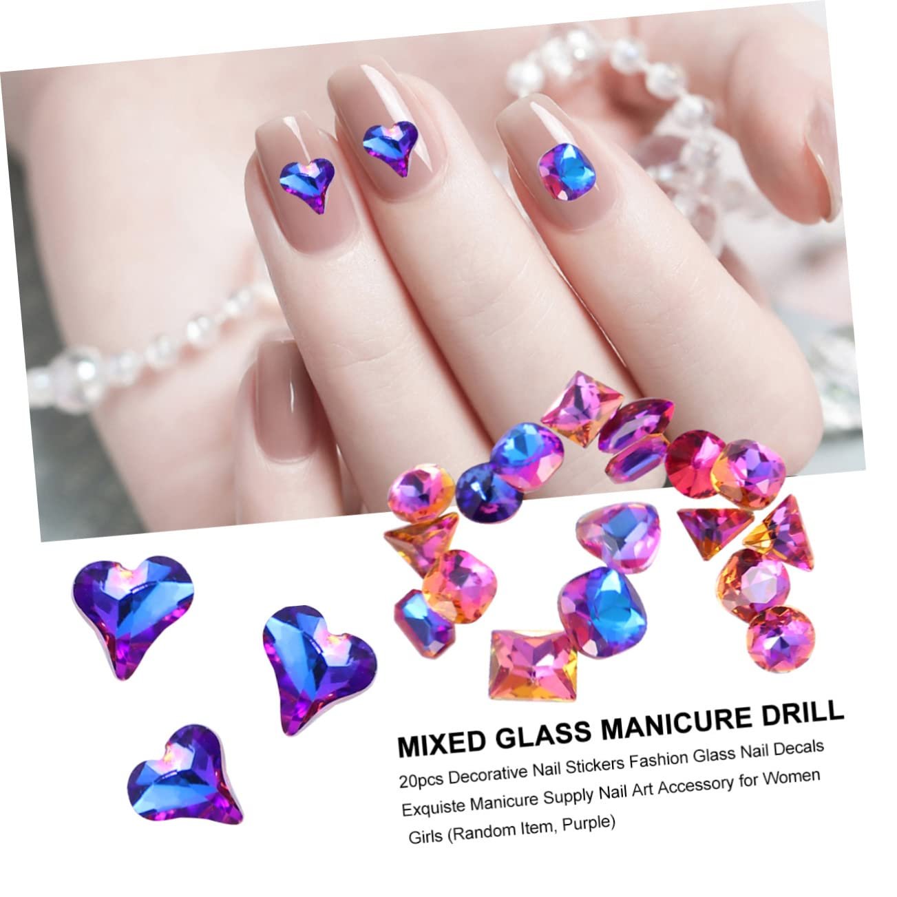 Наклейки FOMIYES 20 шт Декоративні Скляні наклейки Модні Прикраси для жінок та дівчат, випадковий колір, фіолетовий, фото №6