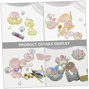 Украшение для ногтей Стразы Цветы для ногтей Шарм для маникюра Наклейка для ногтей Миска для ногтей Розовые блестки Рукав Бриллиант Ледяной цветок Лето (6 коробок) synthetic.ua - Фото 1