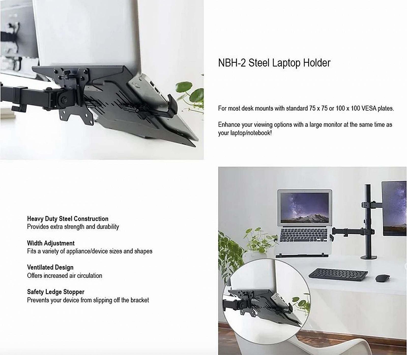 Полиця для ноутбука Wiltec для тримача монітора, сталева з регулюванням ширини, тримач для ноутбука, сумісний з VESA 100 x 100 і 75 x 75, фото №4