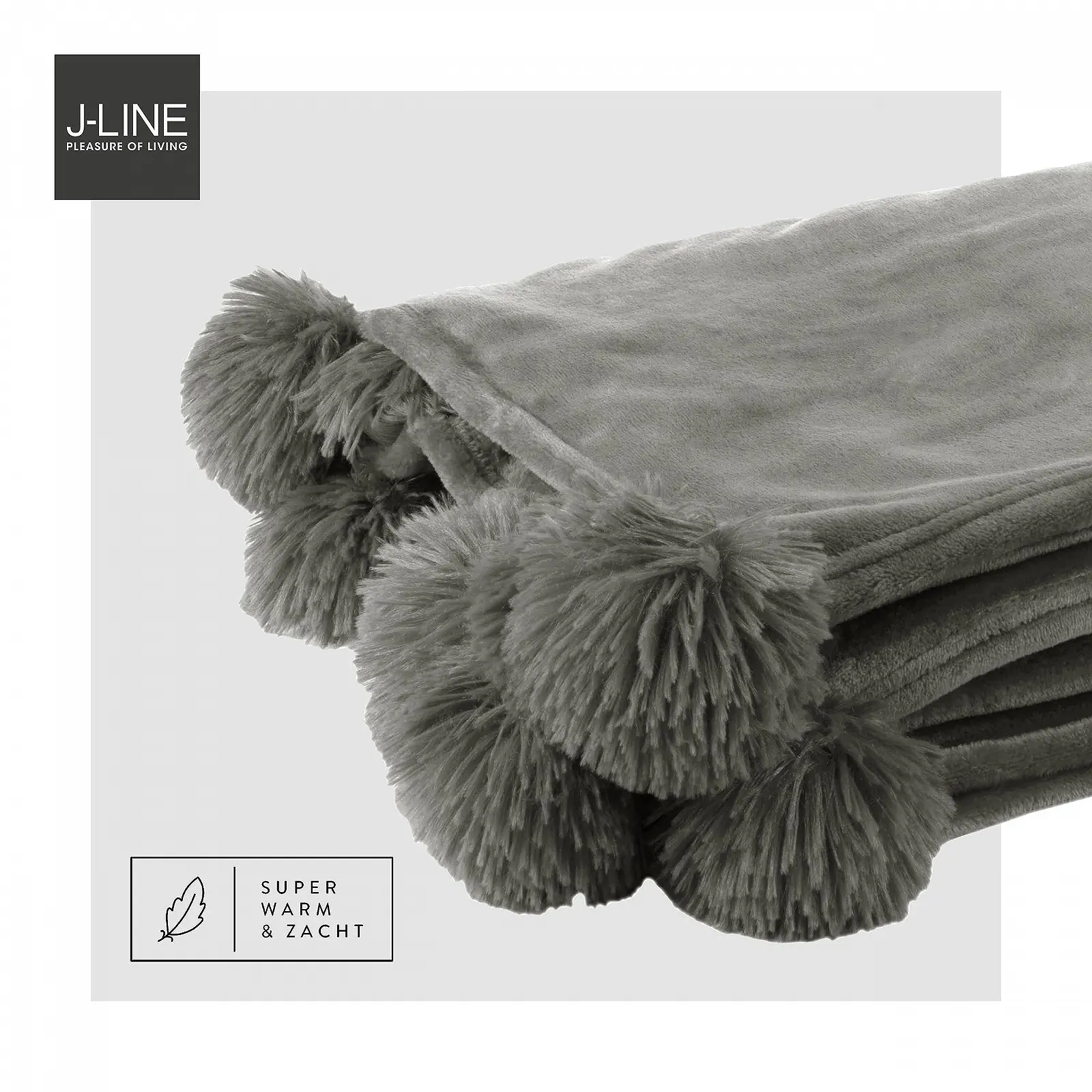 Плед J-Line З Понпонами Сірий 170 x 130 см, фото №2