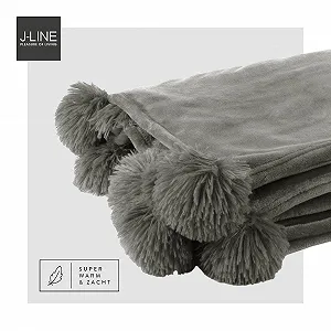Плед J-Line З Понпонами Сірий 170 x 130 см synthetic.ua - Фото 1