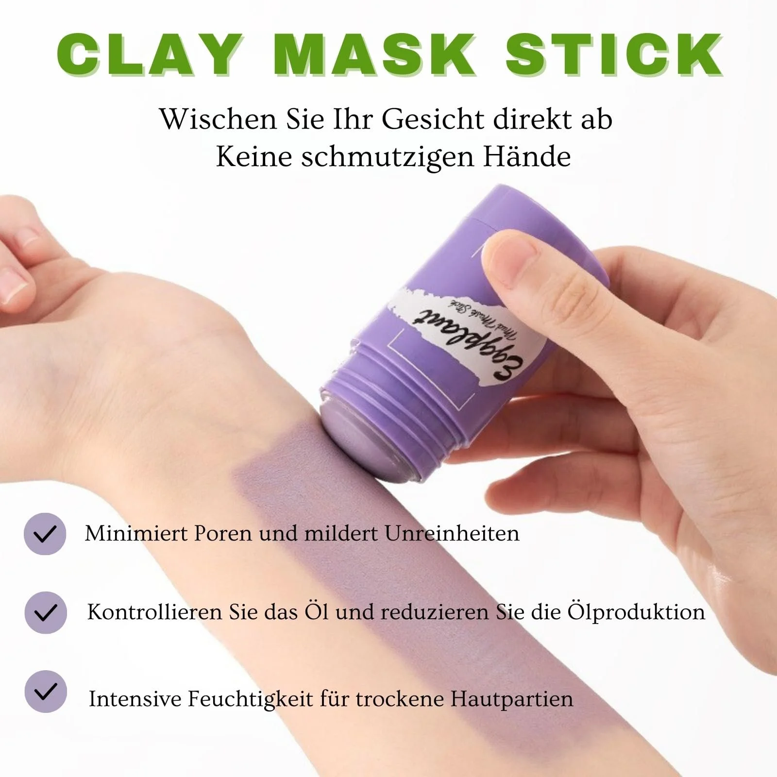 Маска-стік Зелена для контролю жирності 3 шт., 3 кольори Глиняна маска для глибокого очищення, фото №3