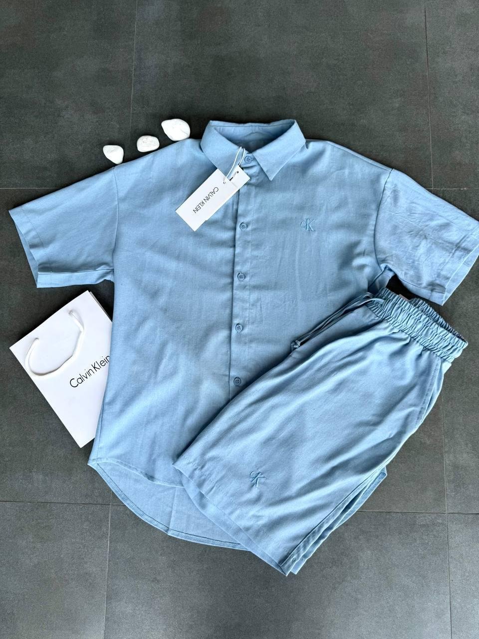 Чоловічий комплект на літо з льону Calvin Klein бежевий, фото №8