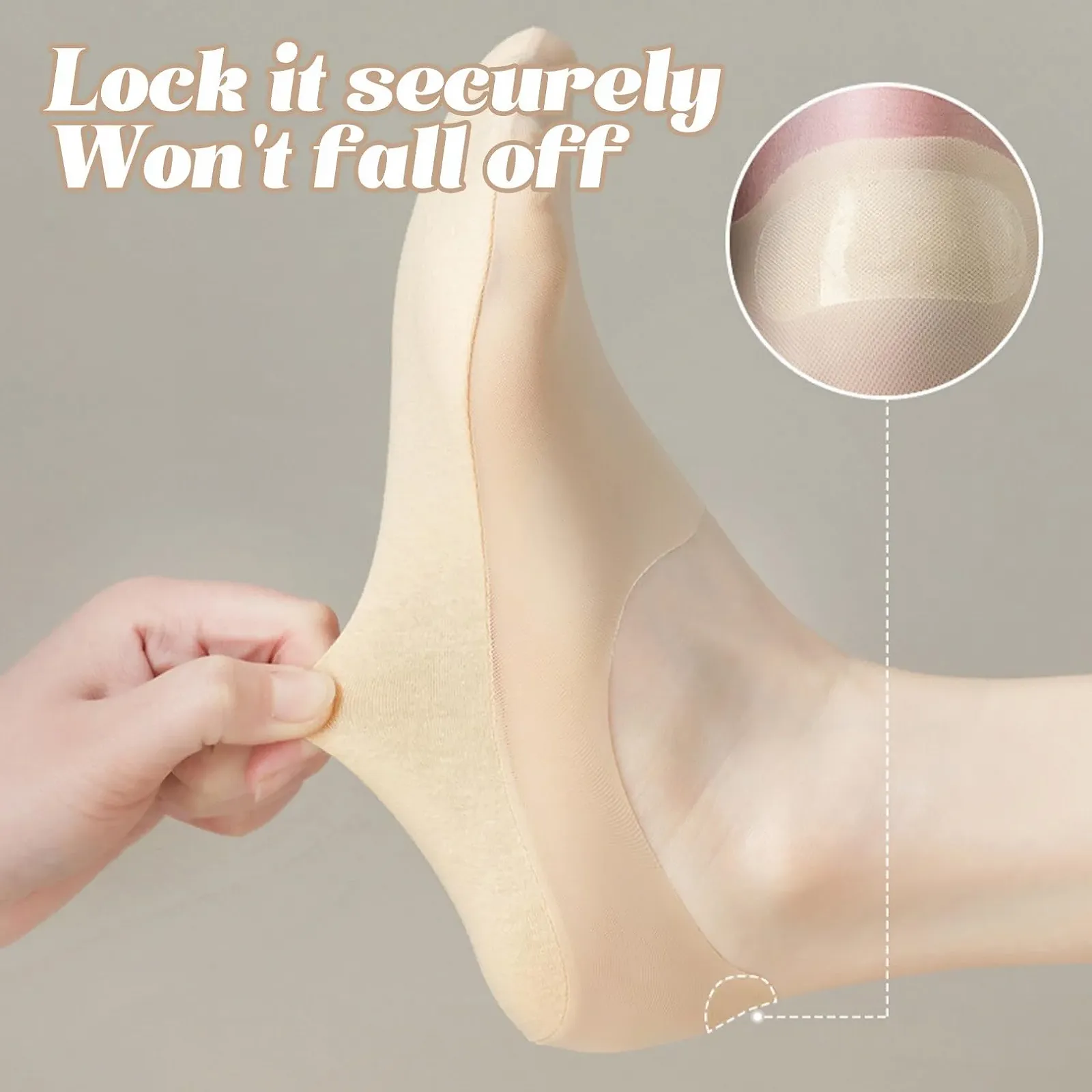 Набор из 5 пар женских носков-балеток, невидимые носки, женские носки размера 35-38, балетки, шелковые чулки, женские нескользящие полуноски, из ледяного шелка, хлопковые, нескользящие, тонкие, невидимые, низкие, телесного цвета, фото №3