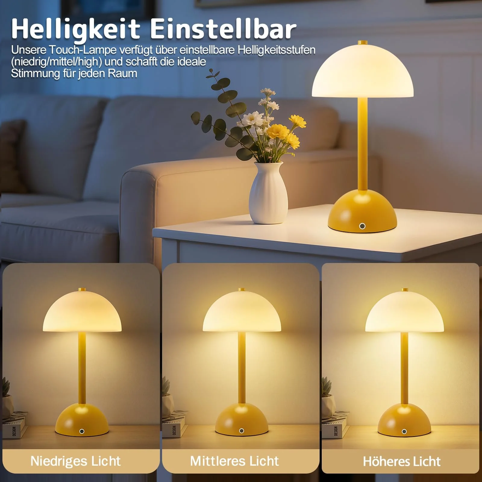 Настільна лампа GyroVu Mushroom LED 4000 mAh USB Жовта, фото №2