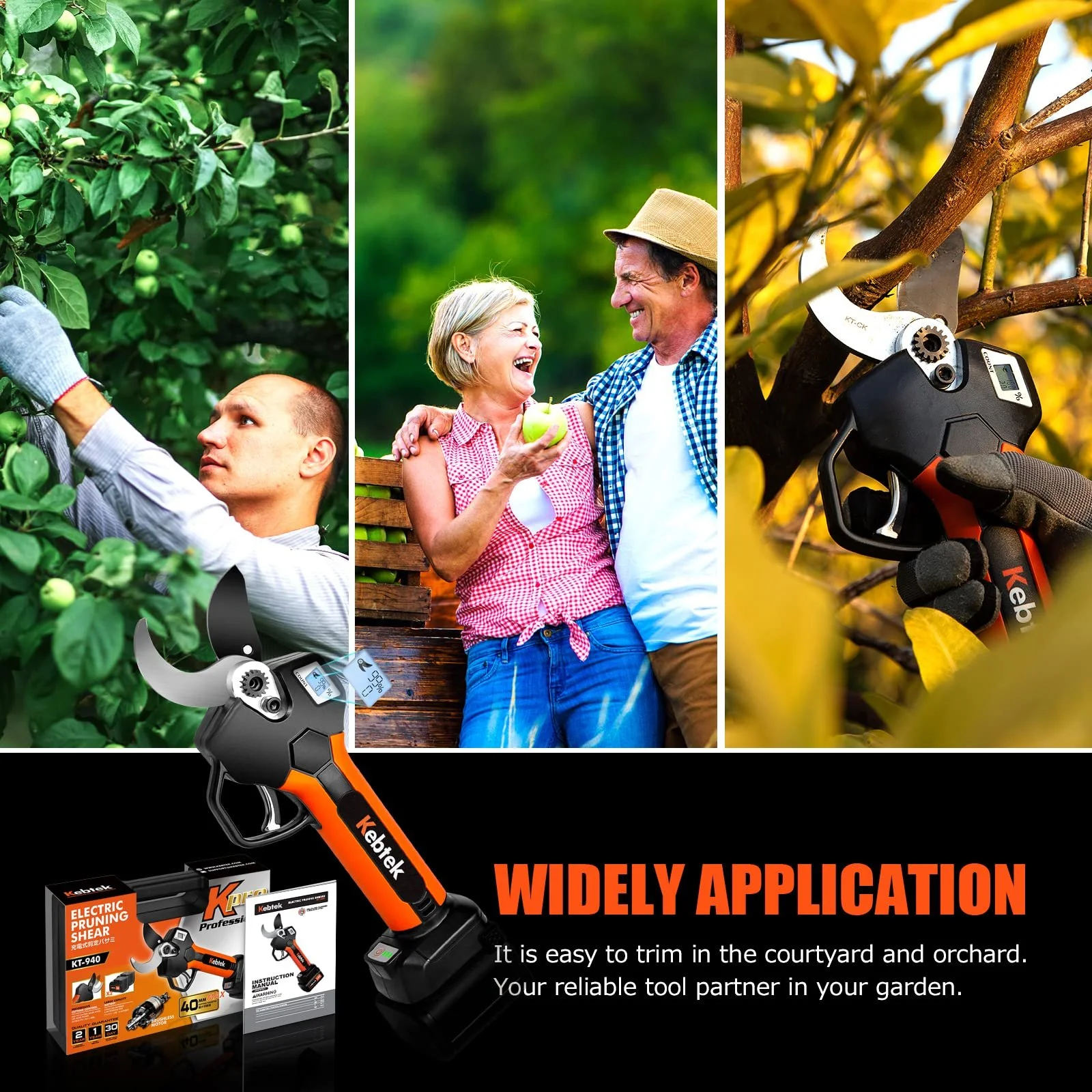 Секатор електричний Kebtek KT940 40 мм Professional 18 V 2 шт 2 Ah літієві батареї, фото №9