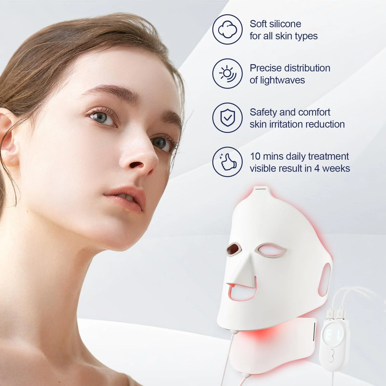 LED Маска для обличчя Силіконова Світлотерапія Червоне світло Омолодження Підтяжка Розгладження зморшок, фото №4