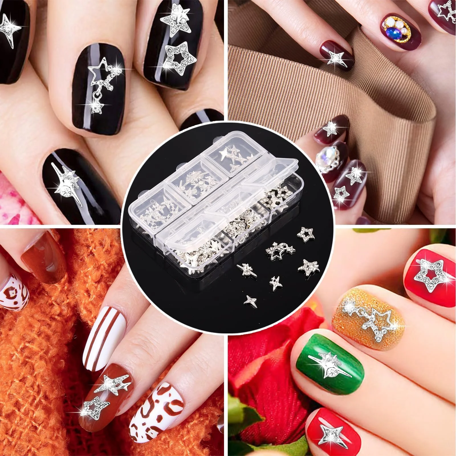 3D Украшения для ногтей Звезда, Серебряные Стразы для ногтей в виде звезд, Хрустальные звезды, 60 шт., фото №7