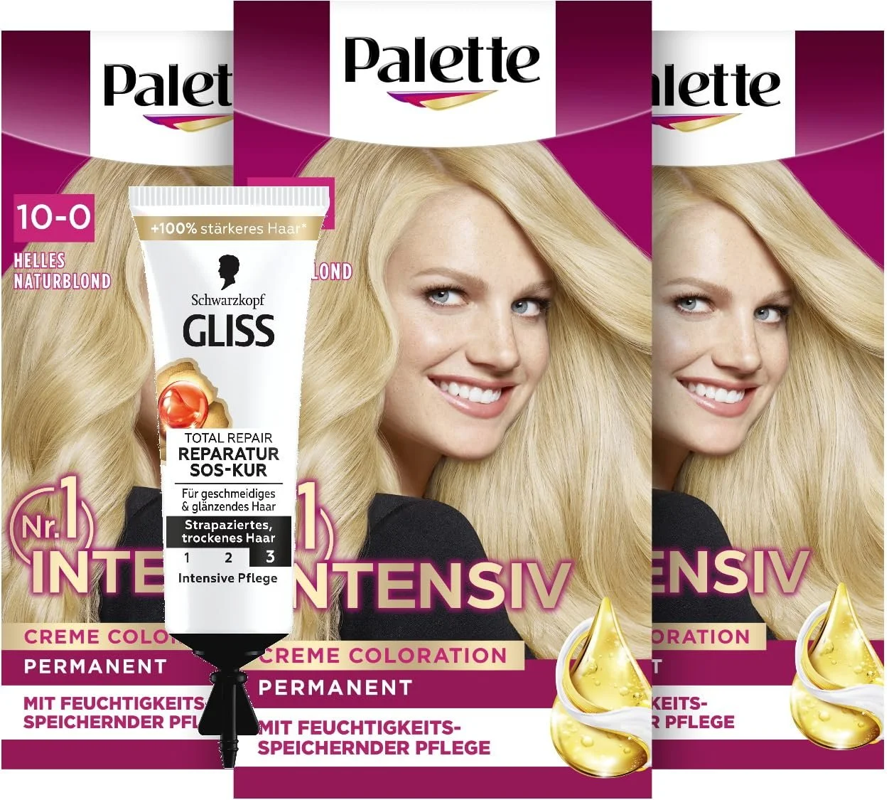 Стойкая крем-краска Palette Light Natural Blonde 10-0/200 (3 x 115 мл), фото №1 Стойкая крем-краска Palette Light Natural Blonde 10-0/200 (3 x 115 мл), фото №1