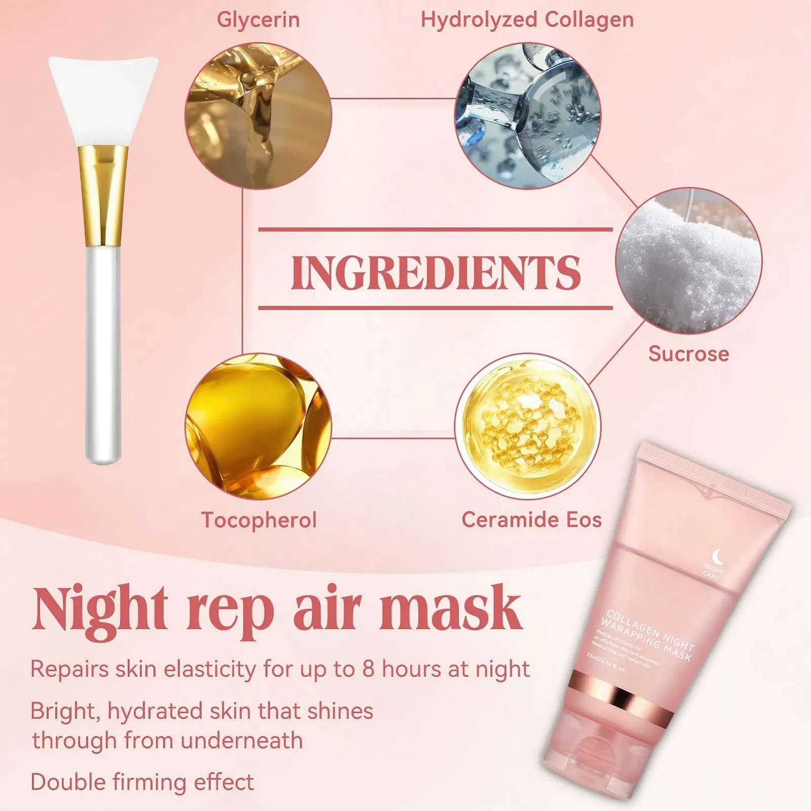 Ночная маска для лица с коллагеном Collagen, маска для лица, органическая маска для лица с коллагеном, маска-пленка для сияющей кожи, глубокая эффективная маска для лица, корейский уход за кожей, 1 шт в упаковке, фото №3