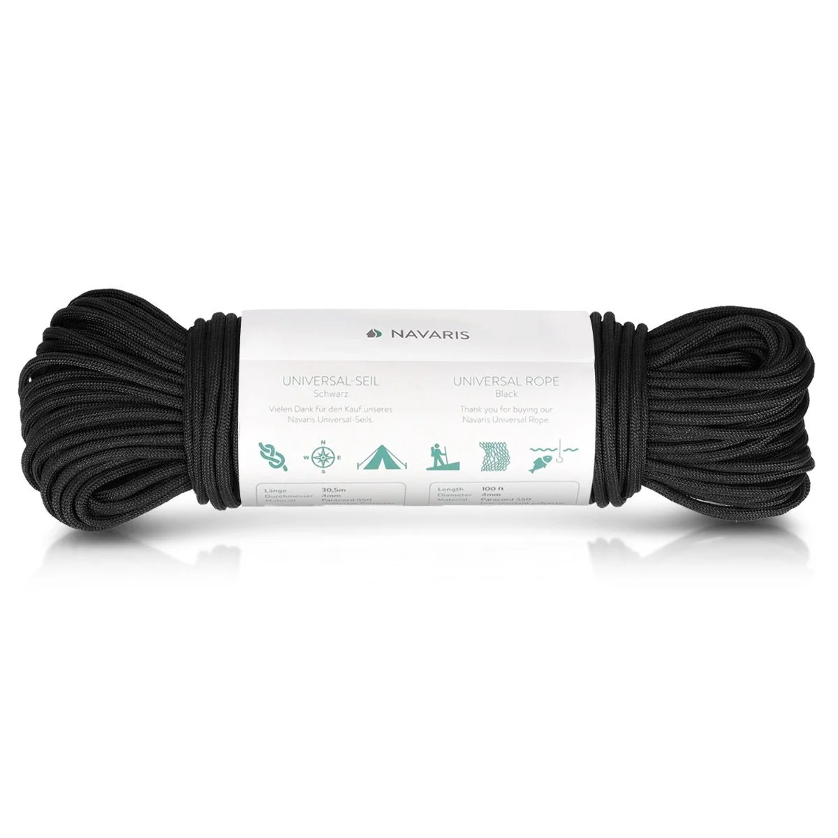 Мотузка Navaris Survival 4 мм, 30,5 м, універсальна, чорна, фото №5