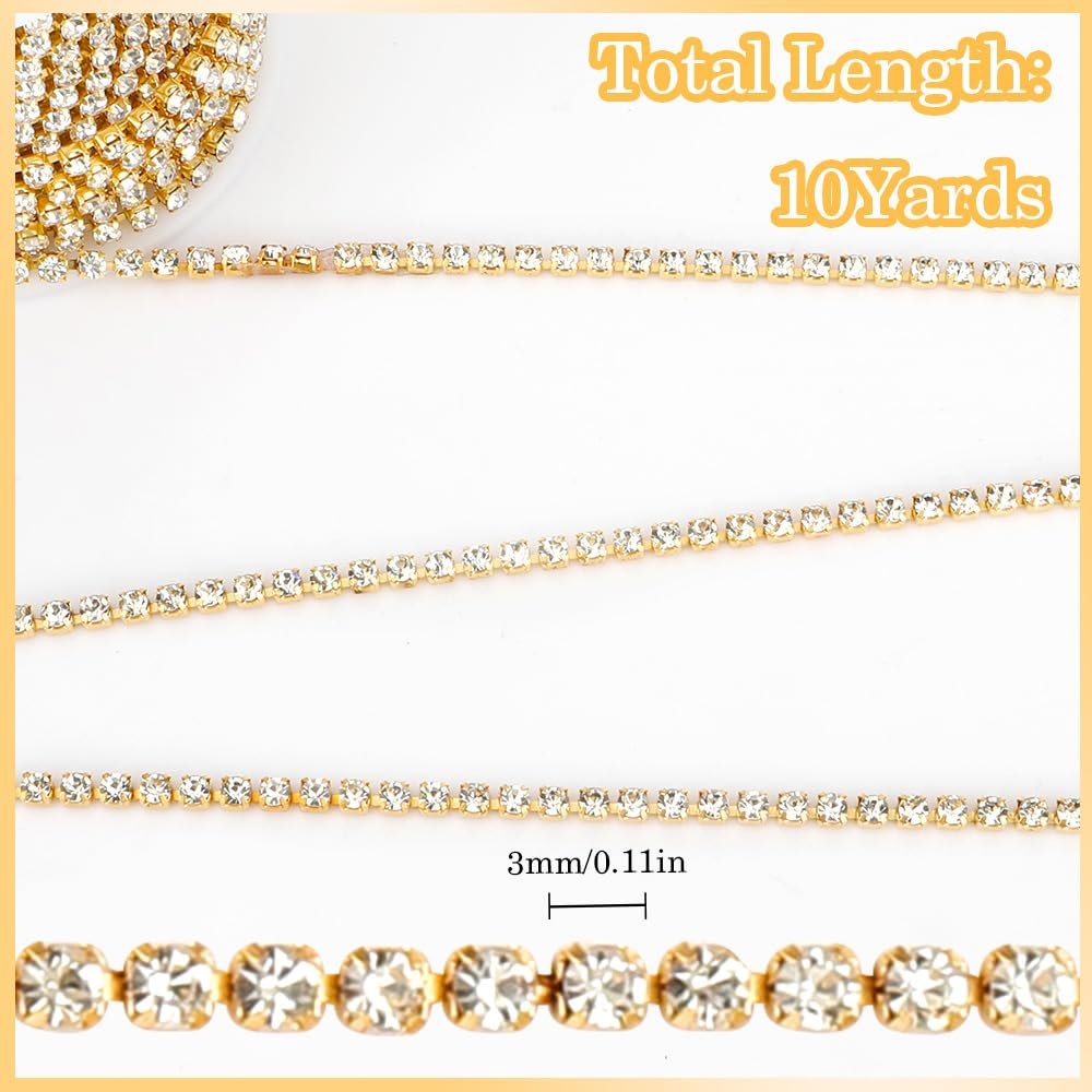 Ланцюжок зі стразами для нігтів 10 ярдів Срібна стрічка зі стразами 3 мм Блискучий, фото №4