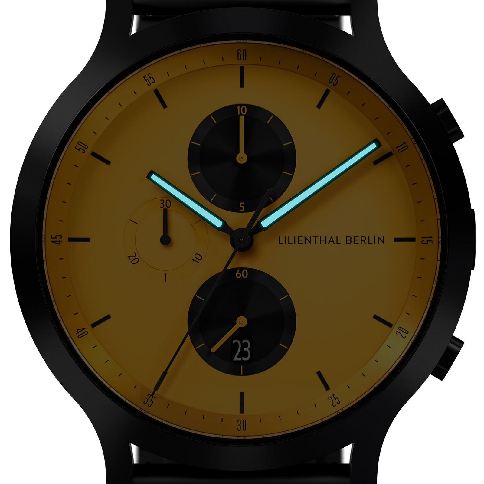 Годинник Lilienthal Berlin Chronograph Line 2 з хірургічної сталі 42,5 мм Чорний/Жовтий, фото №5