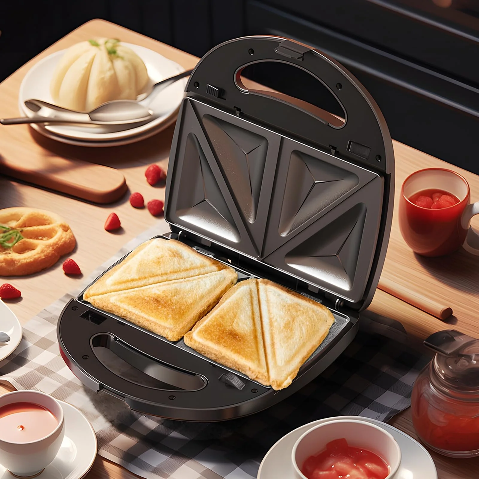 Сэндвичница 3-в-1, антипригарная для 2 сэндвичей, 750 Вт, двухсторонний нагрев, фото №7 Сэндвичница 3-в-1, антипригарная для 2 сэндвичей, 750 Вт, двухсторонний нагрев, фото №7