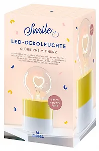 Світлодіодна декоративна лампа moses. Smile у формі лампочки із серцем на батарейках жовта synthetic.ua - Фото 1