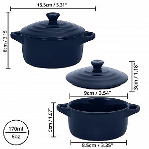 Формы для запекания Belle Vous Набор 4 шт Керамические с крышкой 177 мл Круглые Темно-синие synthetic.ua - Фото 1