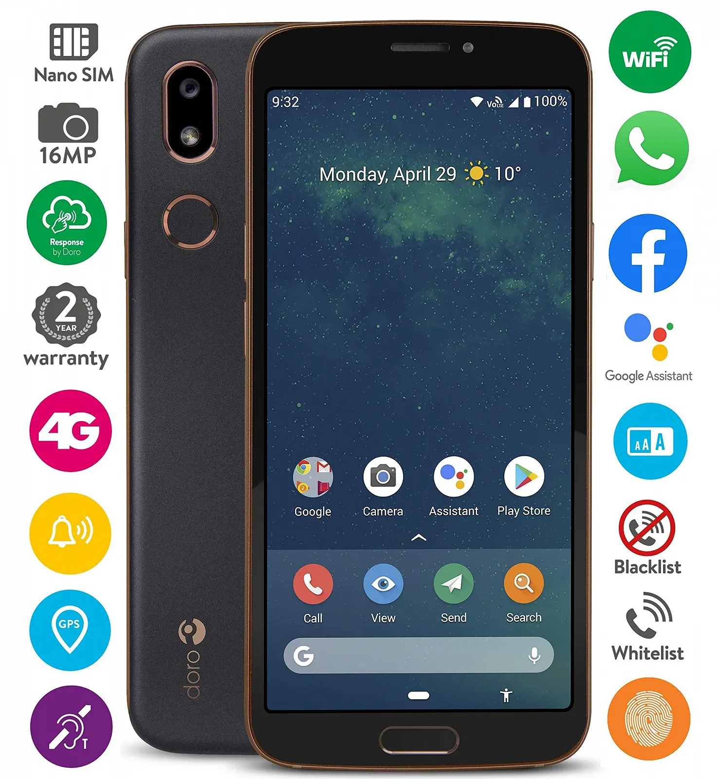 Смартфон Doro 8080 5.7" IPS 16MP BT 5.0 Wi-Fi USB-C Чорний, фото №2