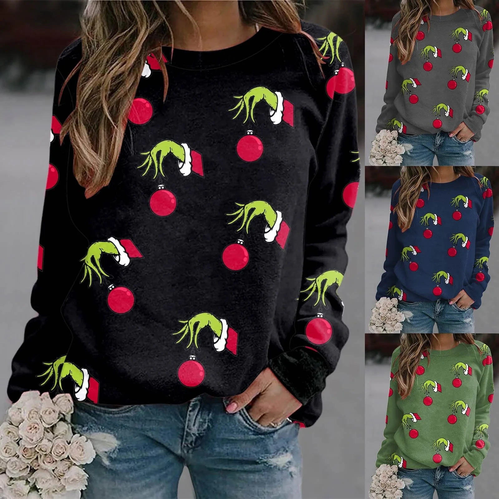Рождественский джемпер BHXUTK Рождественская кофта Женская толстовка Рождественская рубашка Женская кофта с длинными рукавами со снеговиком Рождественский мотив Большие размеры Топы для женщин Девочка-подросток Рубашка с длинными рукавами, фото №5