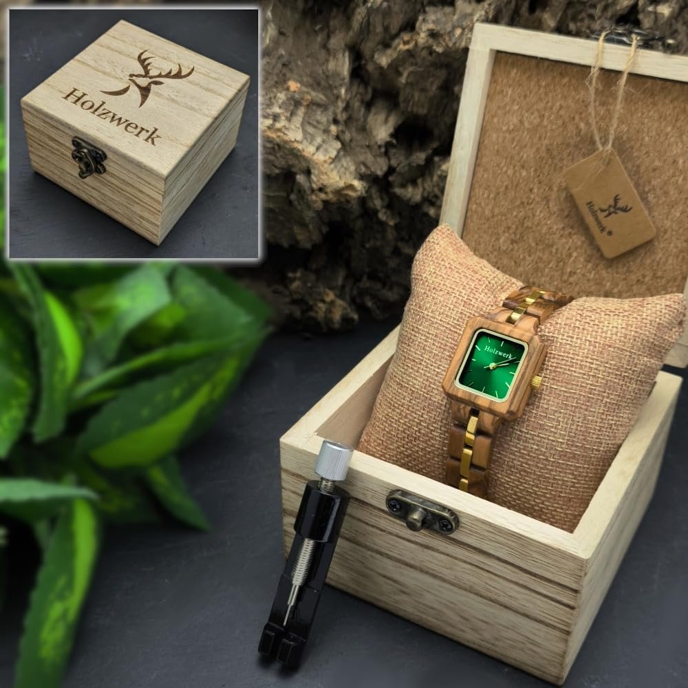 Годинник жіночий Holzwerk Germany Дизайнерський Handmade Дерев'яний Еко Коричневий / зелений, фото №6