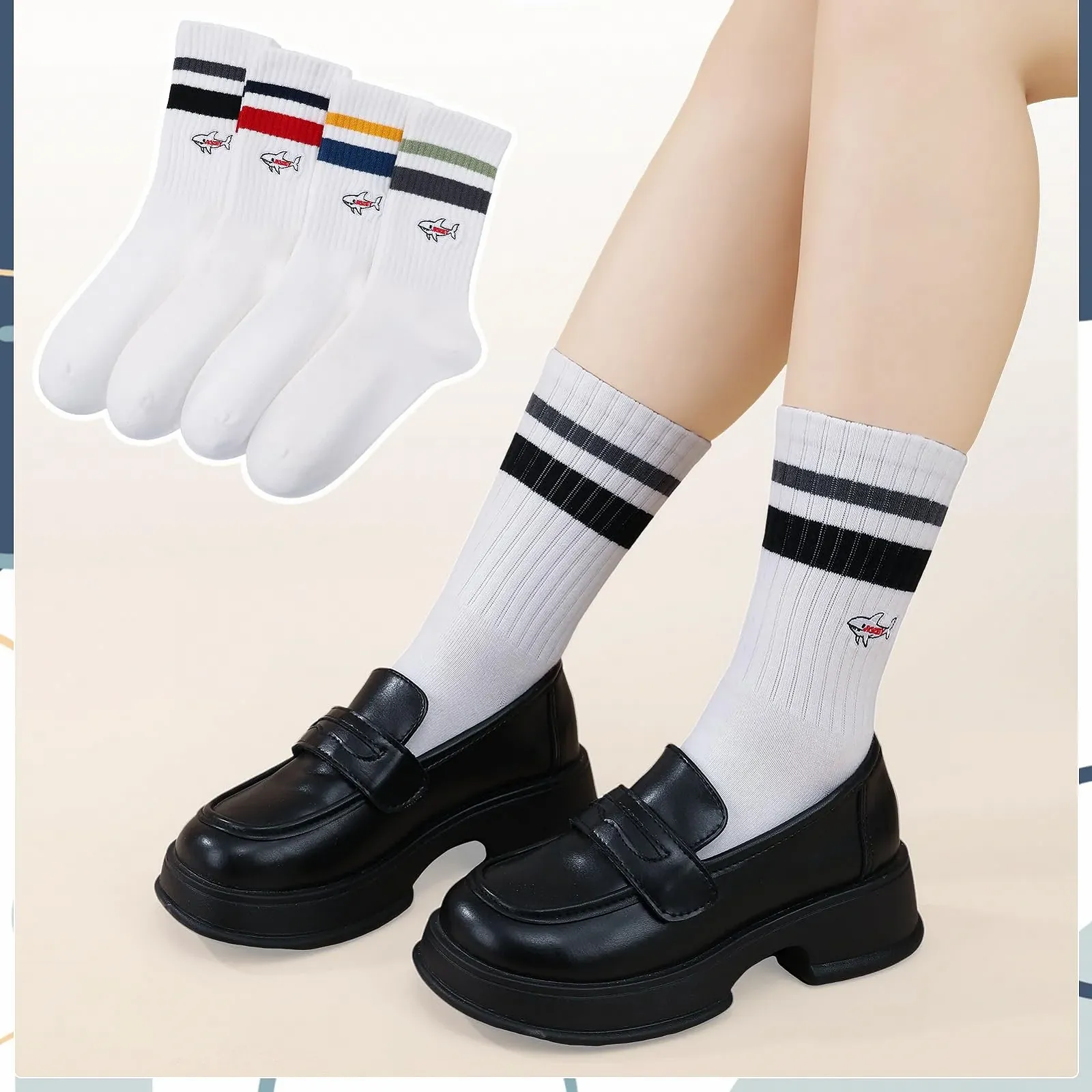 Тенісні шкарпетки з вишивкою, 4 пари, 39-43, фото №6