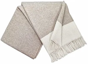 Одеяло STTS International Кашемир, Шерстяное одеяло, 100% мериносовая шерсть, Кашемировая смесь, 140 x 200 см, Очень мягкий плед, Faro (Бежевый/Серый/Белый (M)) - Фото 1